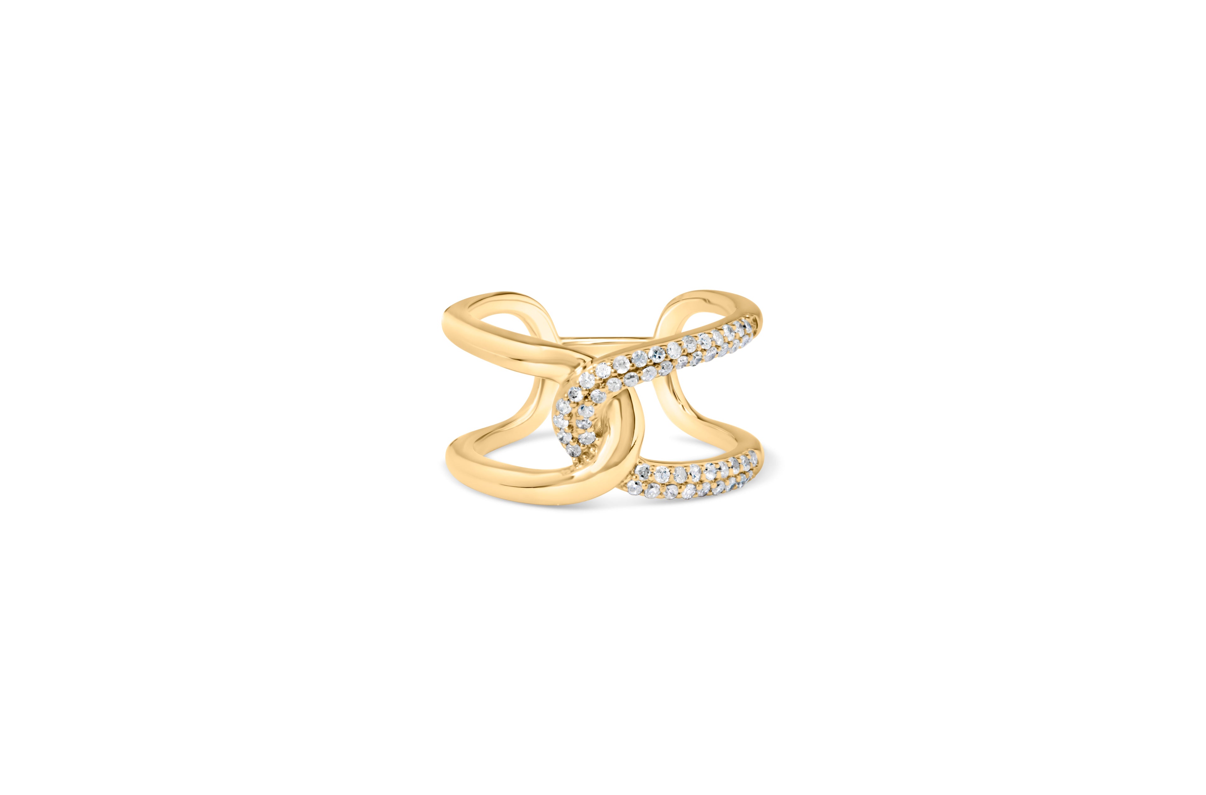 18K Yellow Gold Plated Sterling Silver 1/4 Cttw Diamond Open Crossover Band Ring