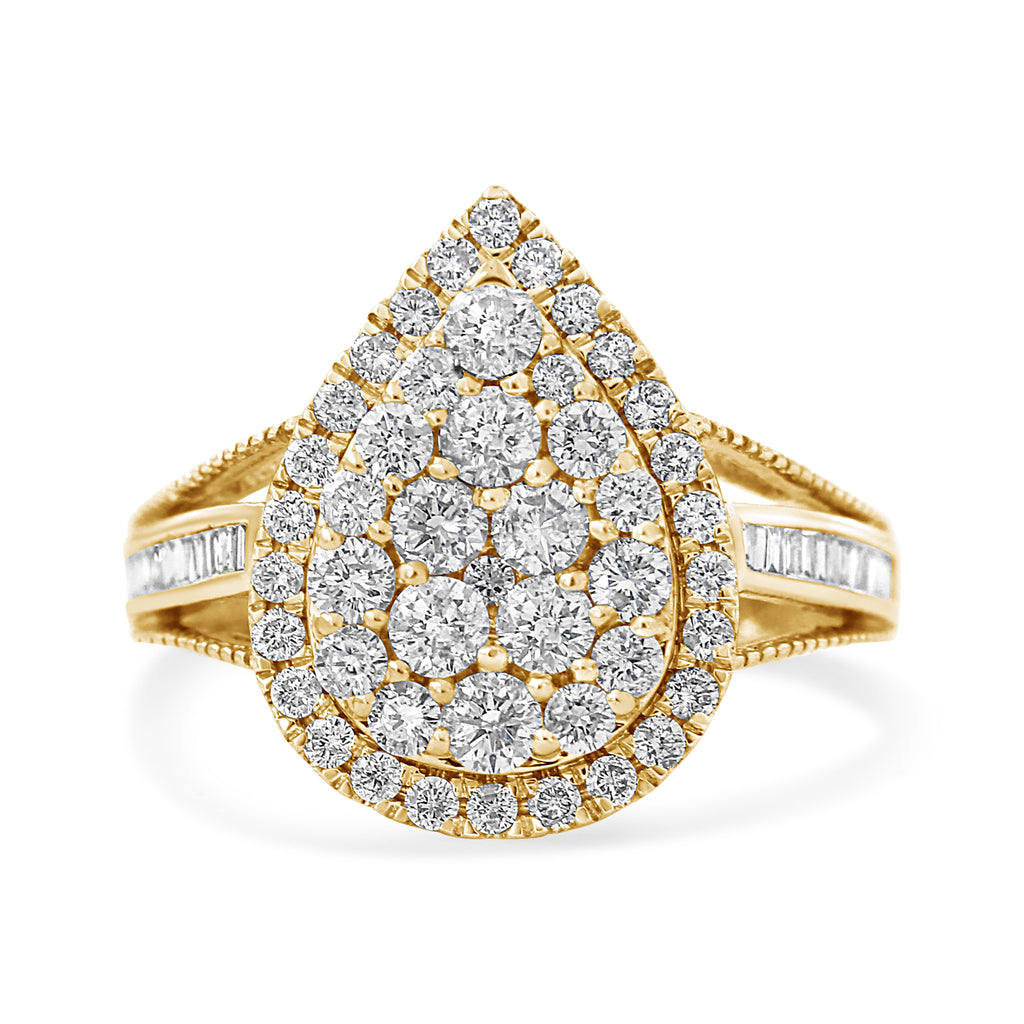 10K Yellow Gold Plated .925 Sterling Silver 1 1/2 Carat Total Weight Round-Cut Diamond Cocktail Ring (I-J Color, I1-I2 Clarity) - Size 7