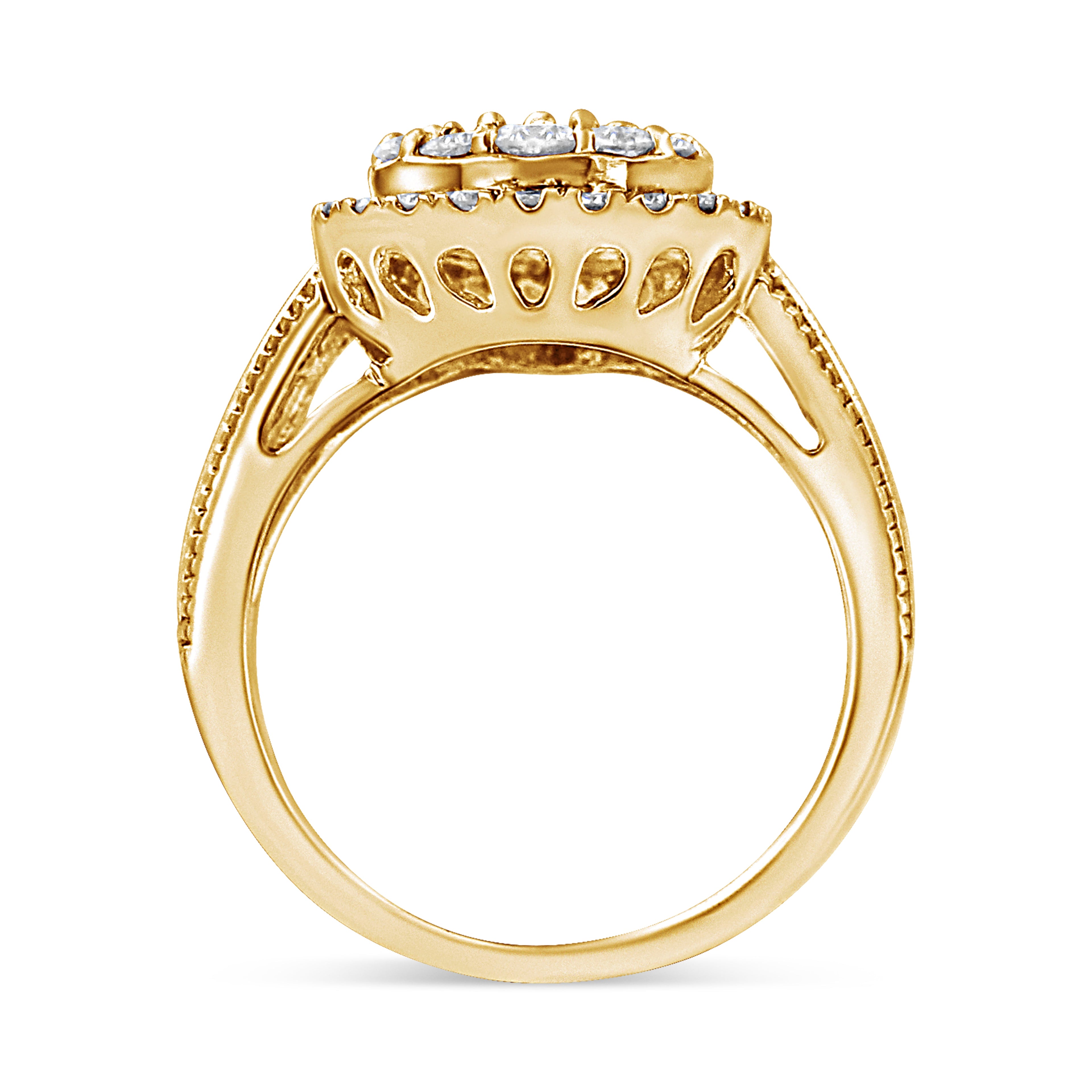 10K Yellow Gold Plated .925 Sterling Silver 1 1/2 Carat Total Weight Round-Cut Diamond Cocktail Ring (I-J Color, I1-I2 Clarity) - Size 7