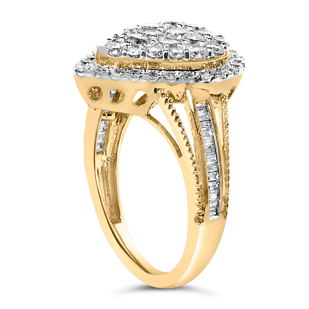 10K Yellow Gold Plated .925 Sterling Silver 1 1/2 Carat Total Weight Round-Cut Diamond Cocktail Ring (I-J Color, I1-I2 Clarity) - Size 7