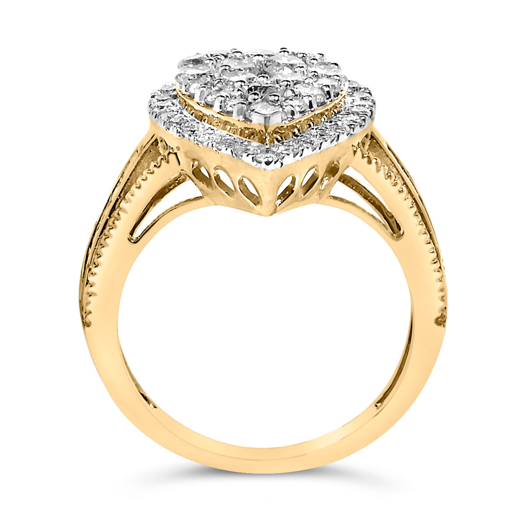 10K Yellow Gold Plated .925 Sterling Silver 1 1/2 Carat Total Weight Round-Cut Diamond Cocktail Ring (I-J Color, I1-I2 Clarity) - Size 7
