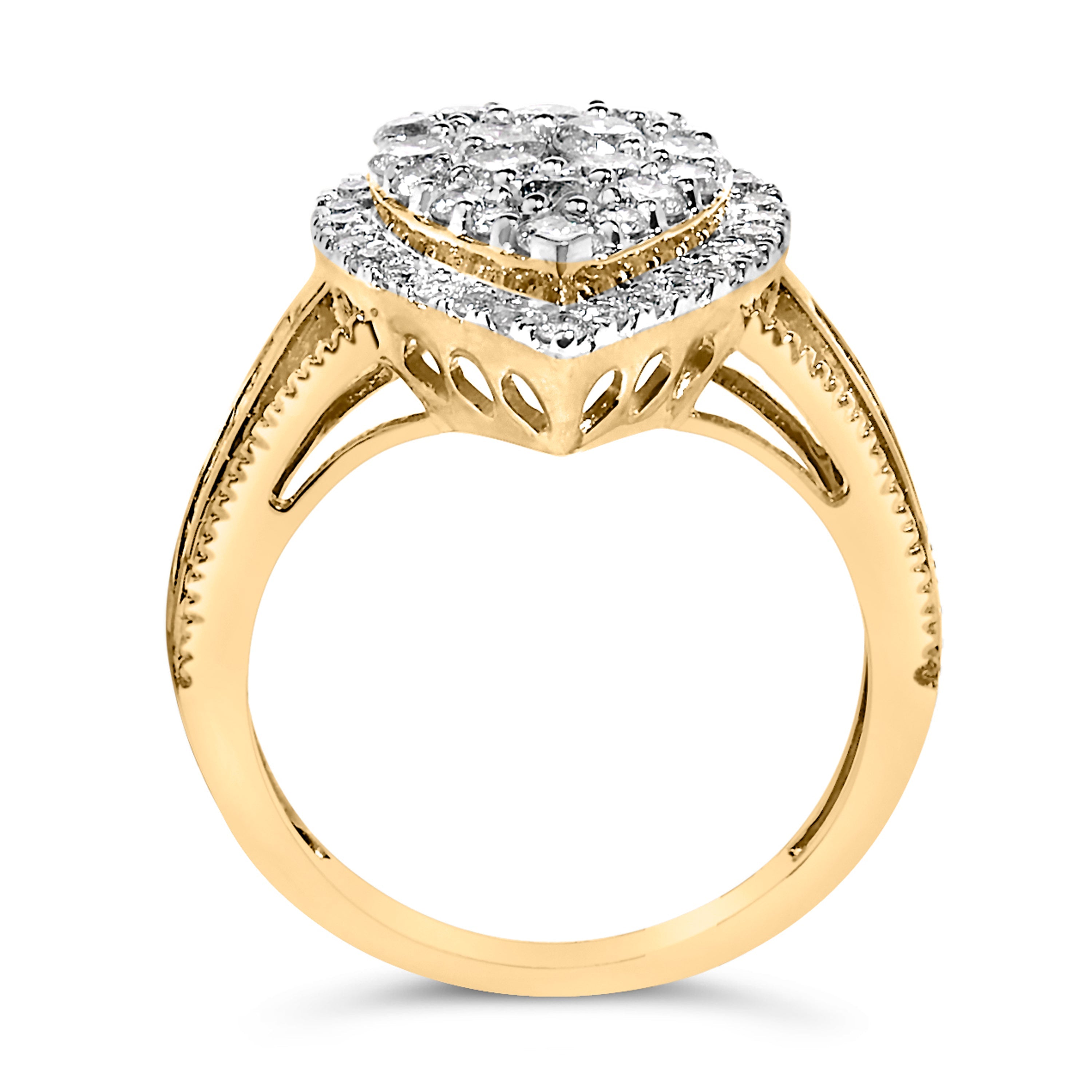 10K Yellow Gold Plated .925 Sterling Silver 1 1/2 Carat Total Weight Round-Cut Diamond Cocktail Ring (I-J Color, I1-I2 Clarity) - Size 7