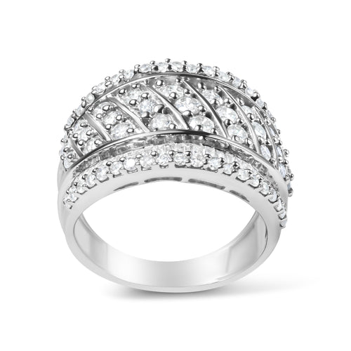 .925 Sterling Silver 2.00 Carat Total Weight Diamond Fashion Multi-Row Cocktail Ring (H-I Color, I2-I3 Clarity) - Ring Size 7
