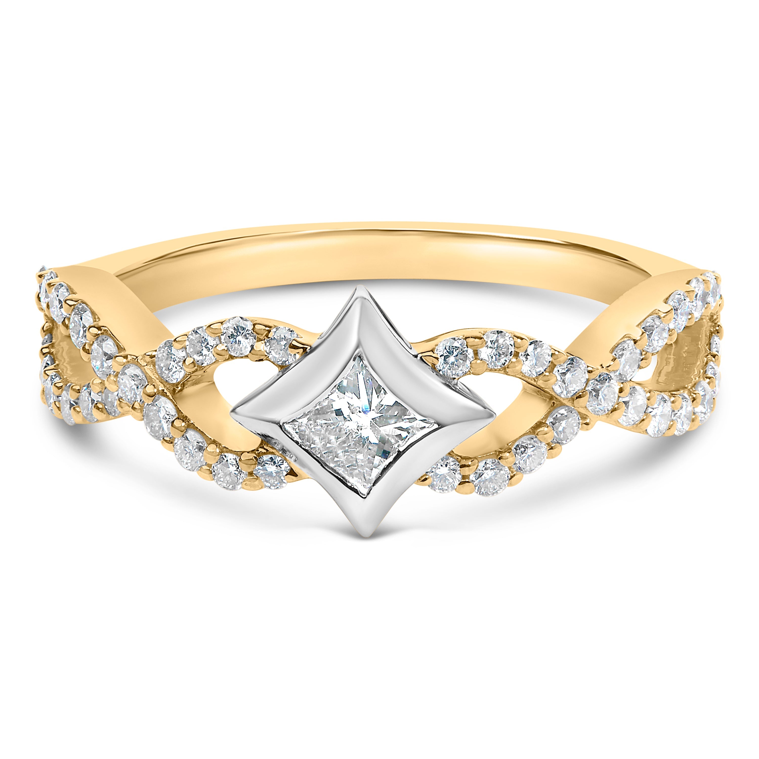 10K Two-Tone 5/8 Carat Total Weight Diamond Kite and Twist Shank Ring (H-I Color, SI2-I1 Clarity)