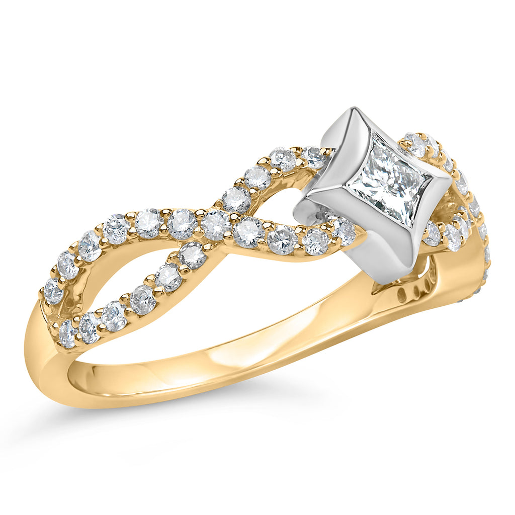 10K Two-Tone 5/8 Carat Total Weight Diamond Kite and Twist Shank Ring (H-I Color, SI2-I1 Clarity)
