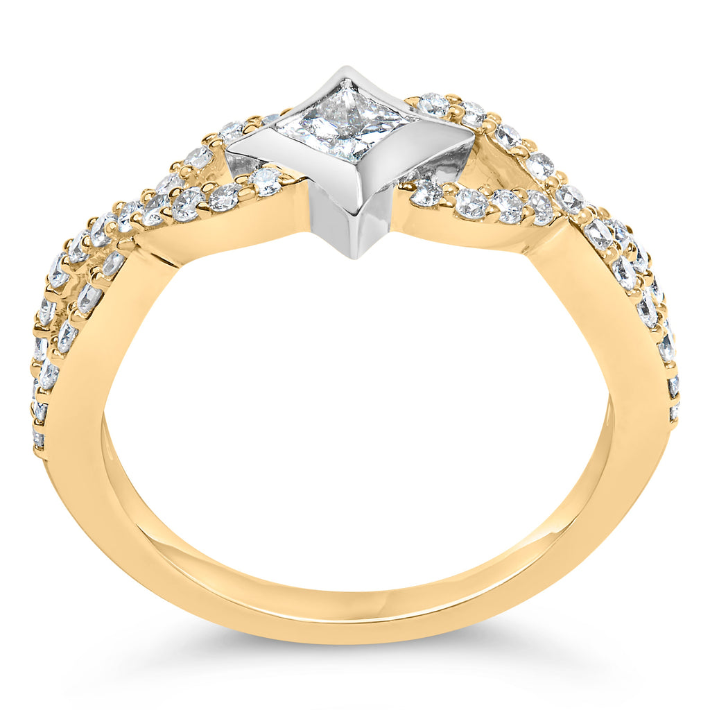 10K Two-Tone 5/8 Carat Total Weight Diamond Kite and Twist Shank Ring (H-I Color, SI2-I1 Clarity)