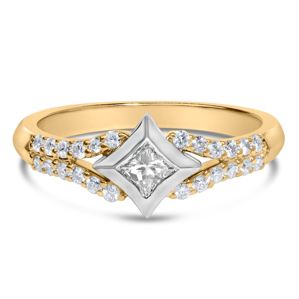 10K Two-Tone Color 1/2 Carat Total Weight Diamond Kite and Split Shank Ring (H-I Color, SI2-I1 Clarity)