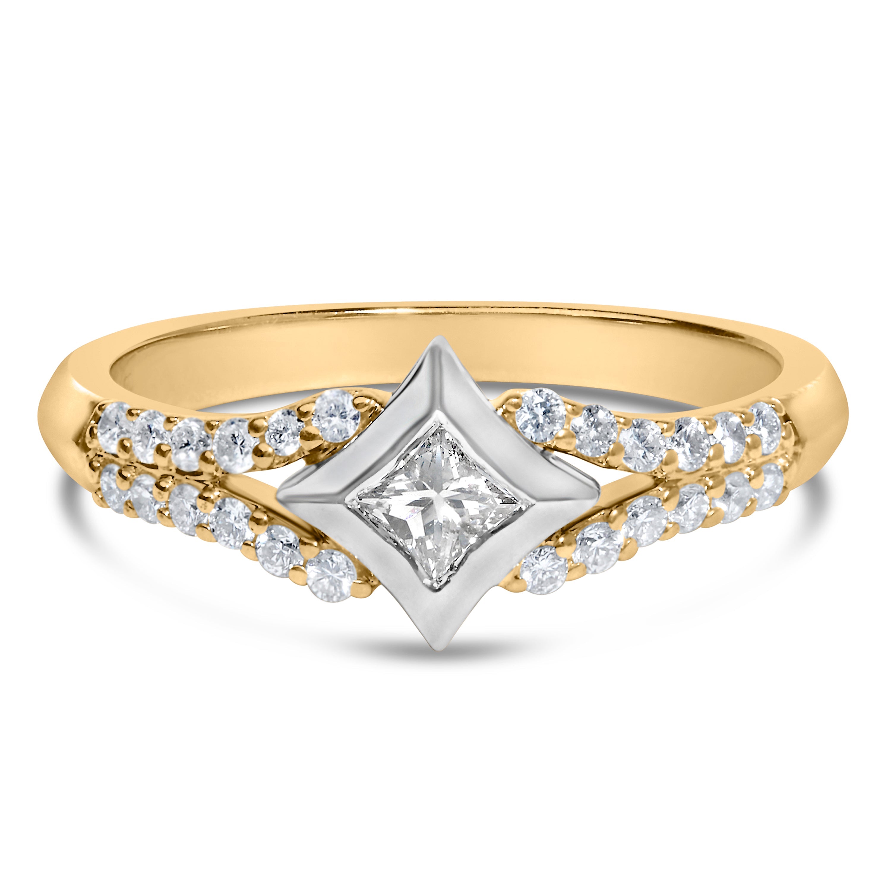 10K Two-Tone Color 1/2 Carat Total Weight Diamond Kite and Split Shank Ring (H-I Color, SI2-I1 Clarity)