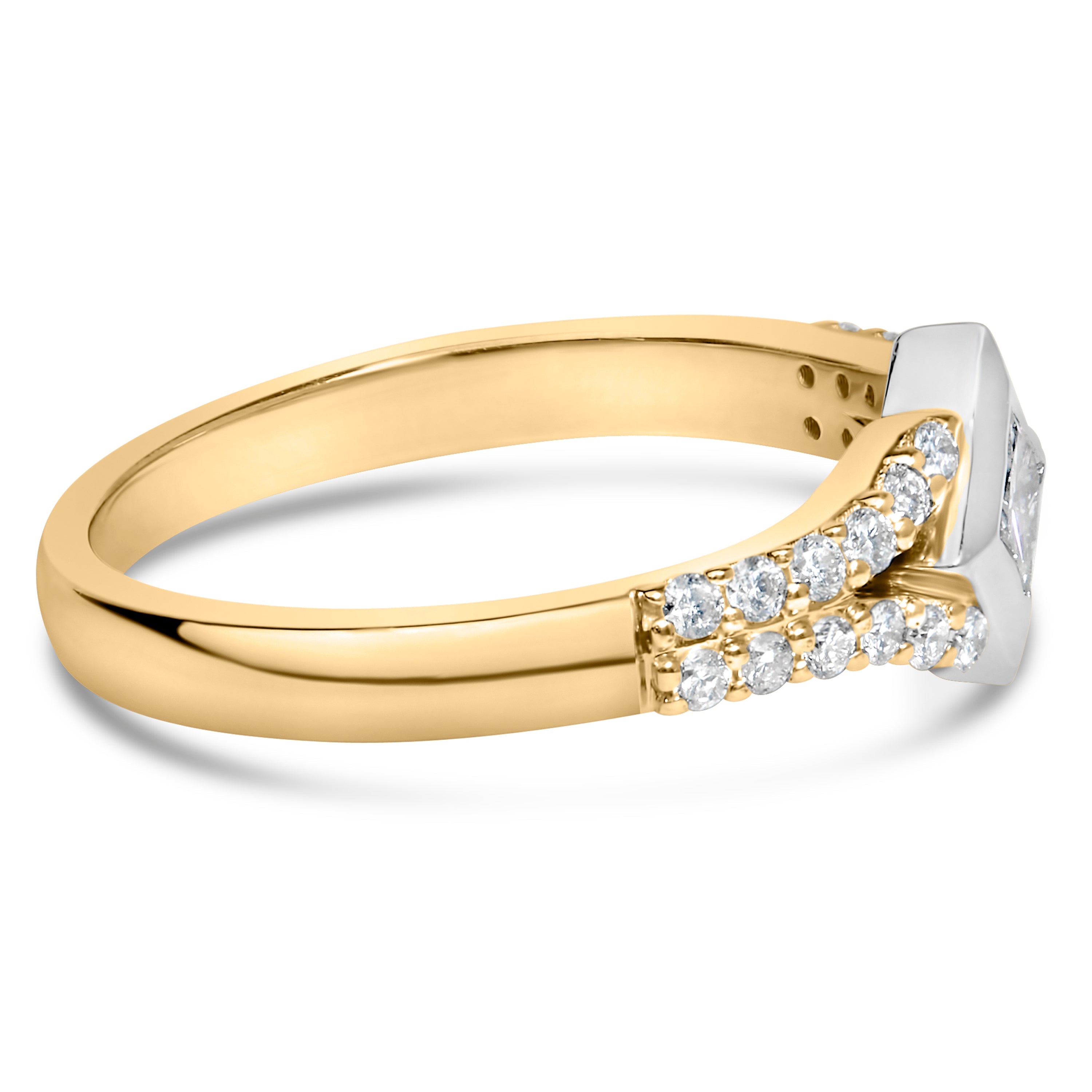 10K Two-Tone Color 1/2 Carat Total Weight Diamond Kite and Split Shank Ring (H-I Color, SI2-I1 Clarity)