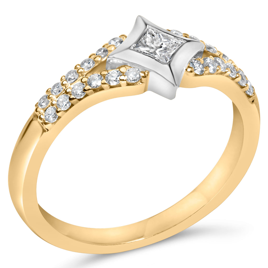 10K Two-Tone Color 1/2 Carat Total Weight Diamond Kite and Split Shank Ring (H-I Color, SI2-I1 Clarity)