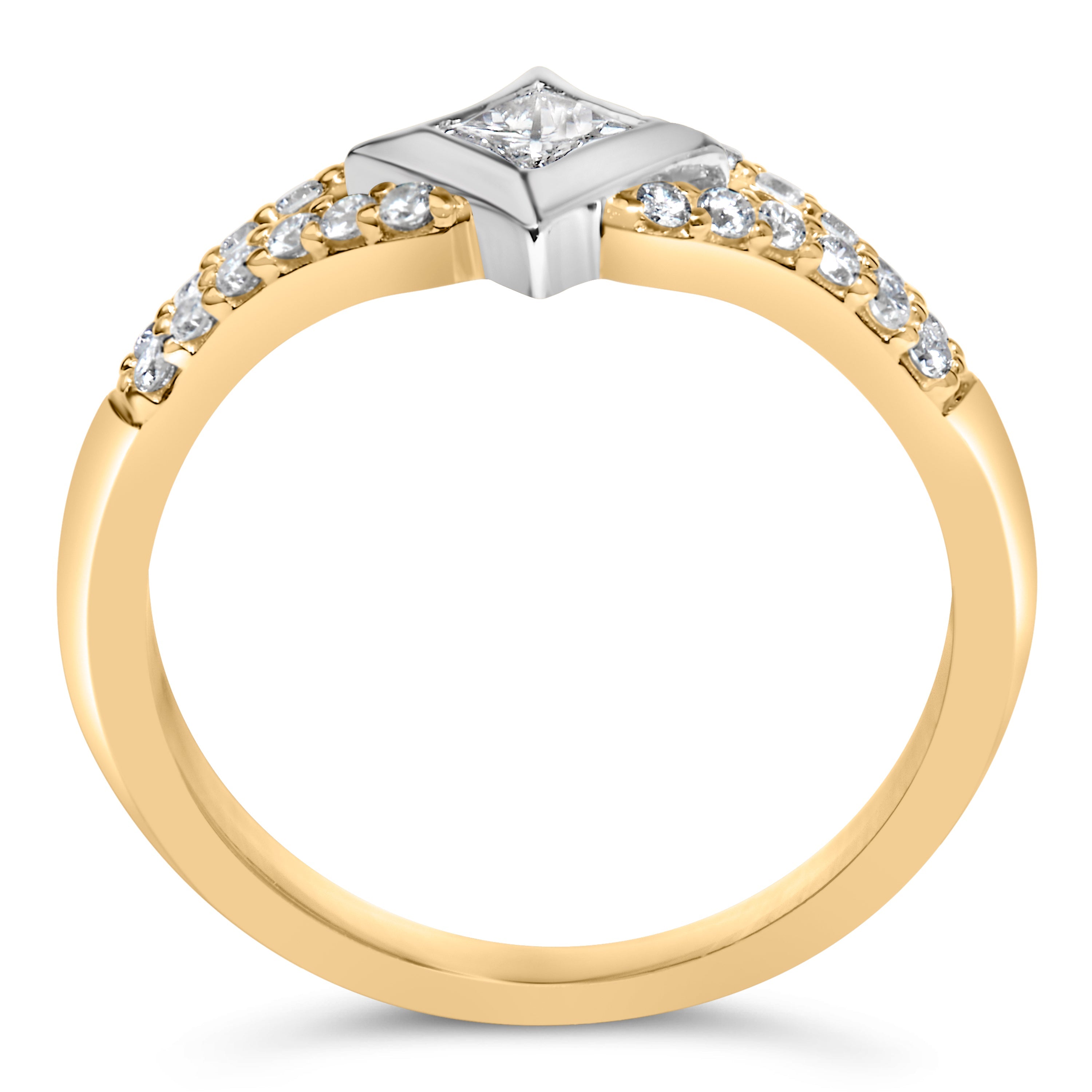 10K Two-Tone Color 1/2 Carat Total Weight Diamond Kite and Split Shank Ring (H-I Color, SI2-I1 Clarity)