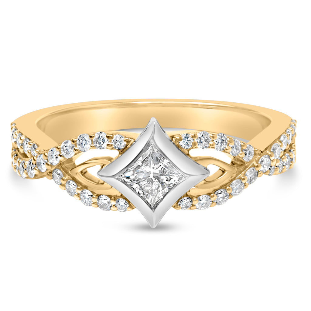 10K Two Tone Color 2/3 Cttw Diamond Kite and Twist Shank Ring (H-I Color, SI2-I1 Clarity)