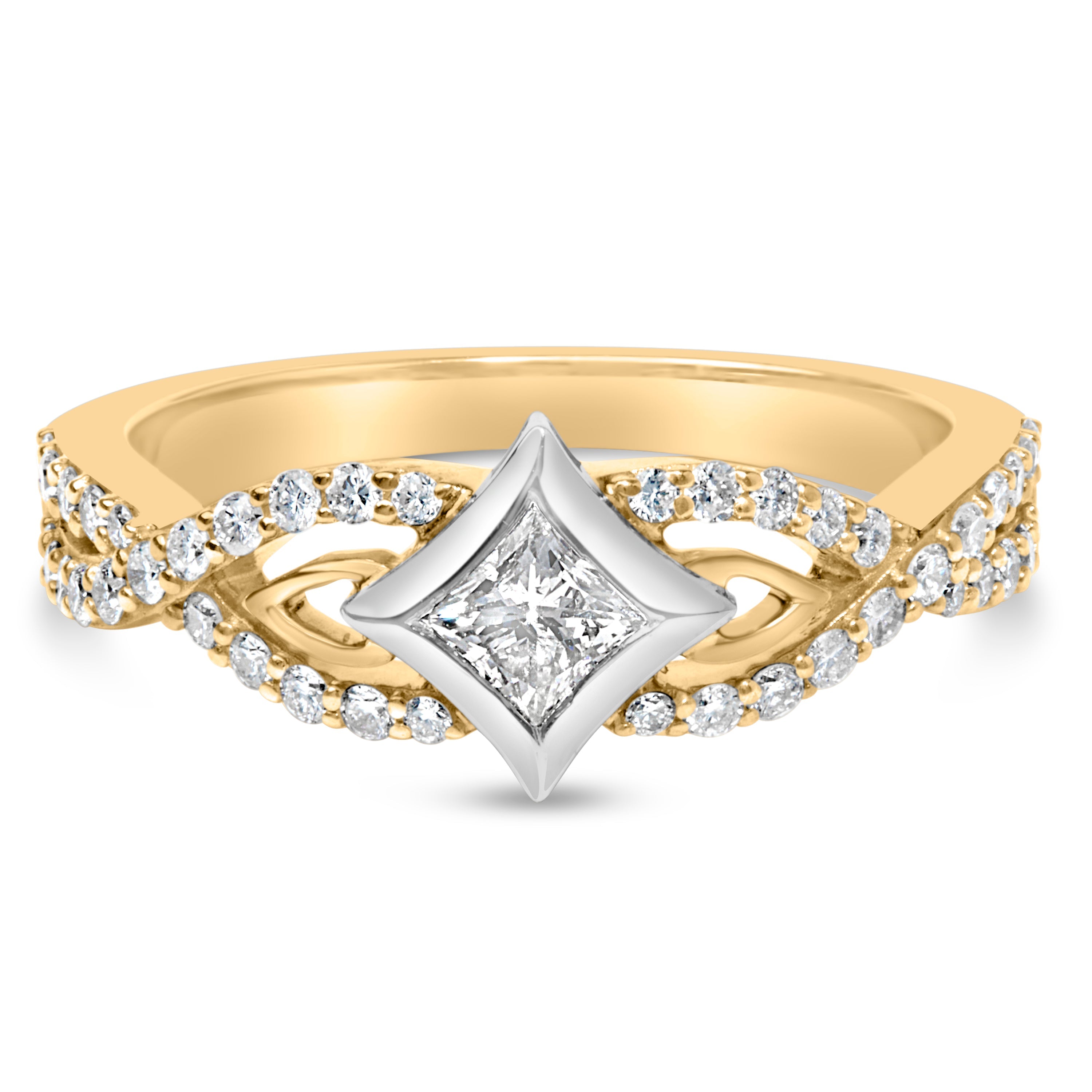 10K Two Tone Color 2/3 Cttw Diamond Kite and Twist Shank Ring (H-I Color, SI2-I1 Clarity)