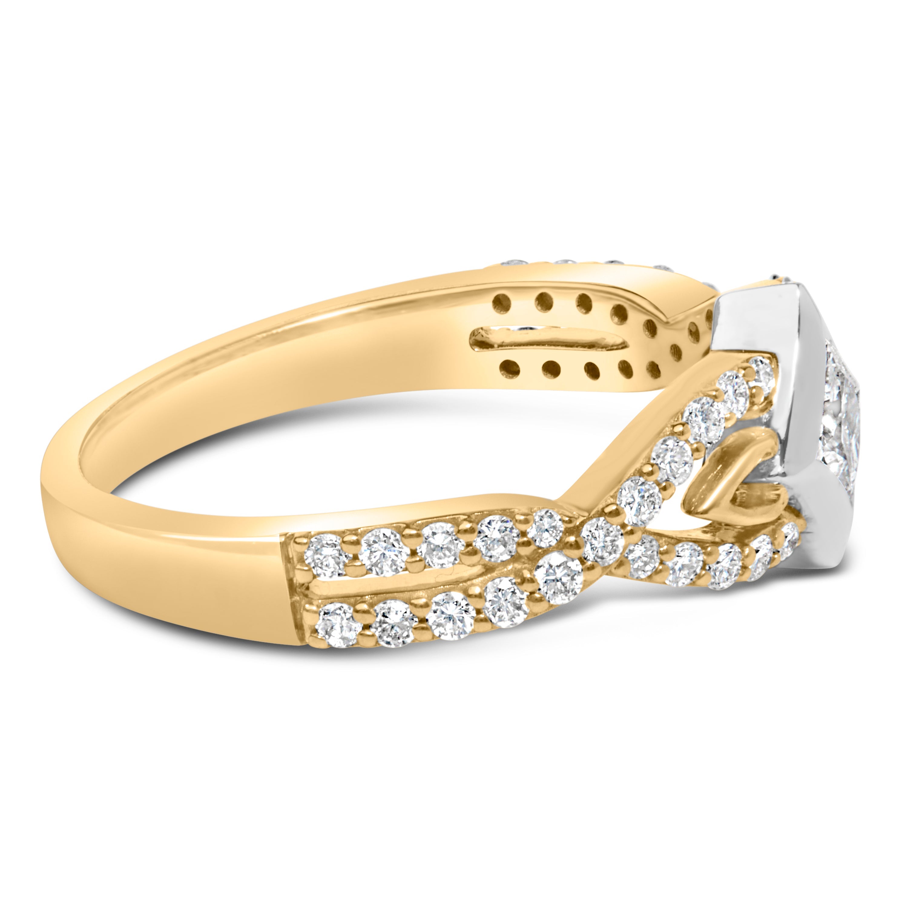 10K Two Tone Color 2/3 Cttw Diamond Kite and Twist Shank Ring (H-I Color, SI2-I1 Clarity)