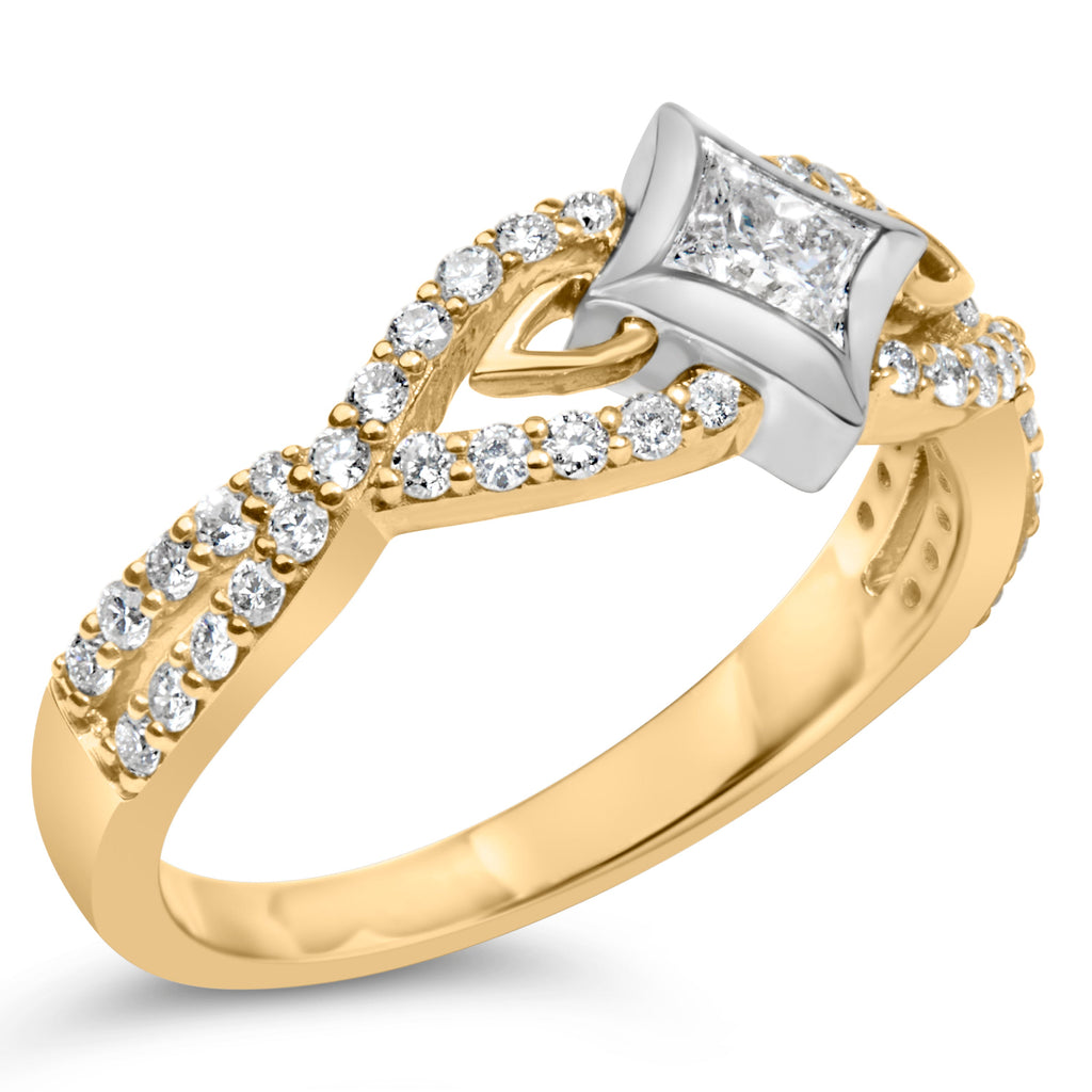 10K Two Tone Color 2/3 Cttw Diamond Kite and Twist Shank Ring (H-I Color, SI2-I1 Clarity)