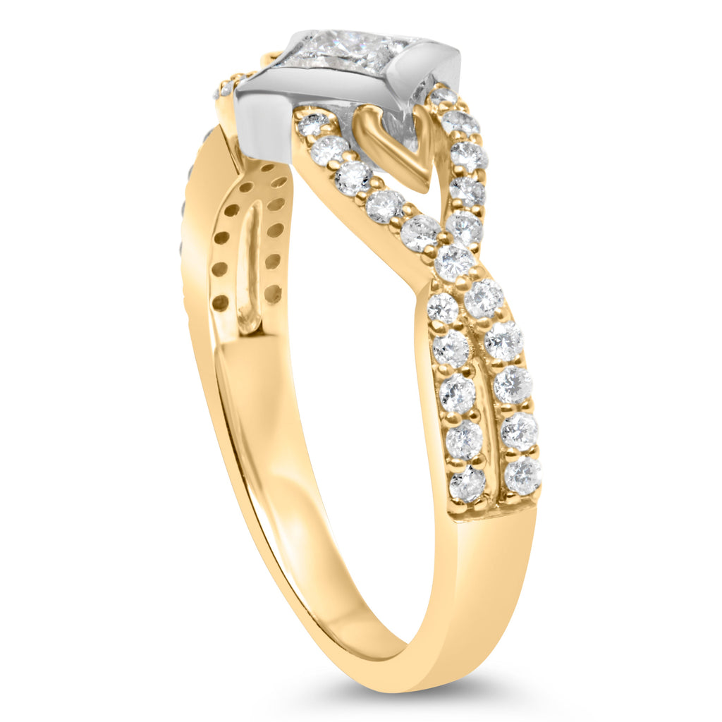 10K Two Tone Color 2/3 Cttw Diamond Kite and Twist Shank Ring (H-I Color, SI2-I1 Clarity)