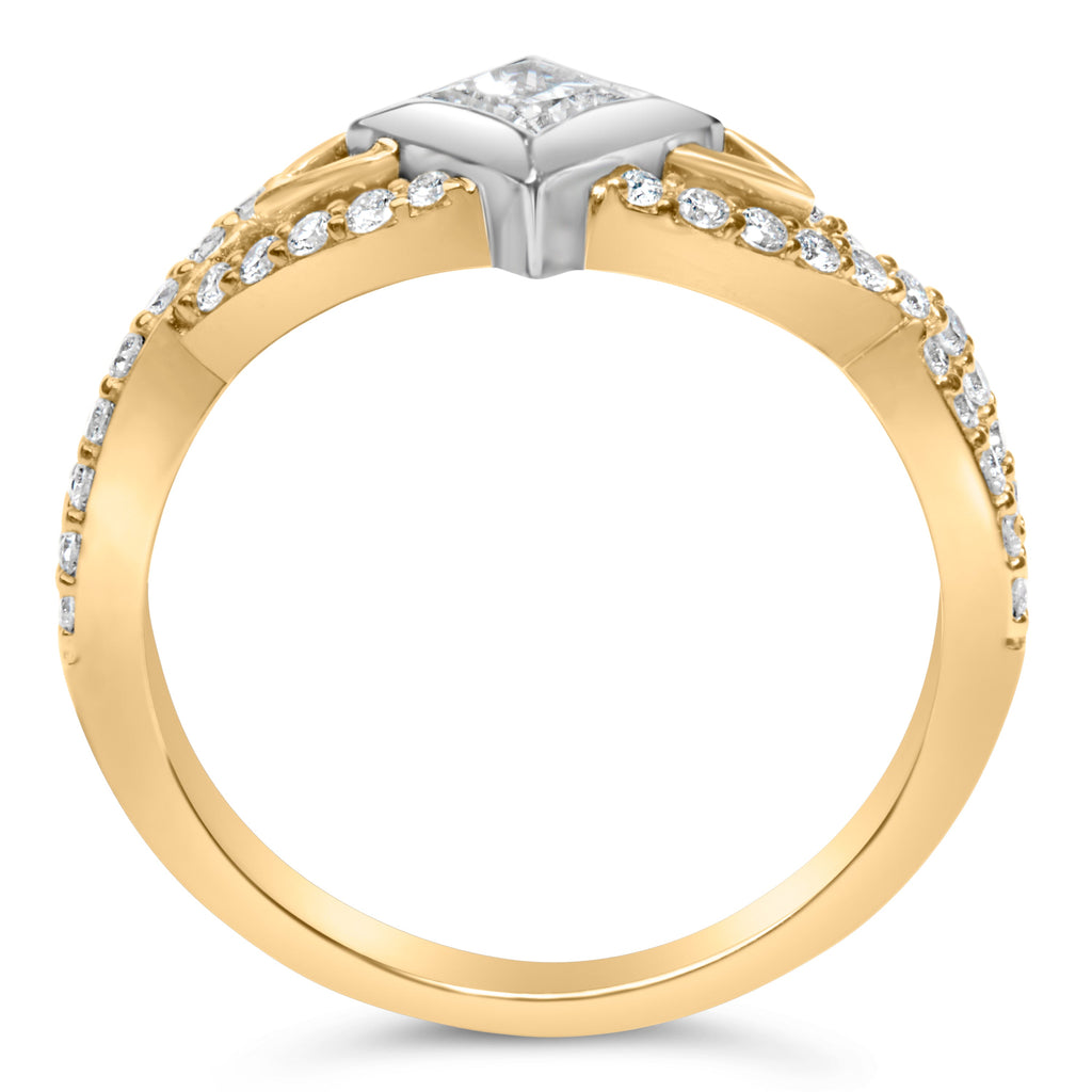 10K Two Tone Color 2/3 Cttw Diamond Kite and Twist Shank Ring (H-I Color, SI2-I1 Clarity)