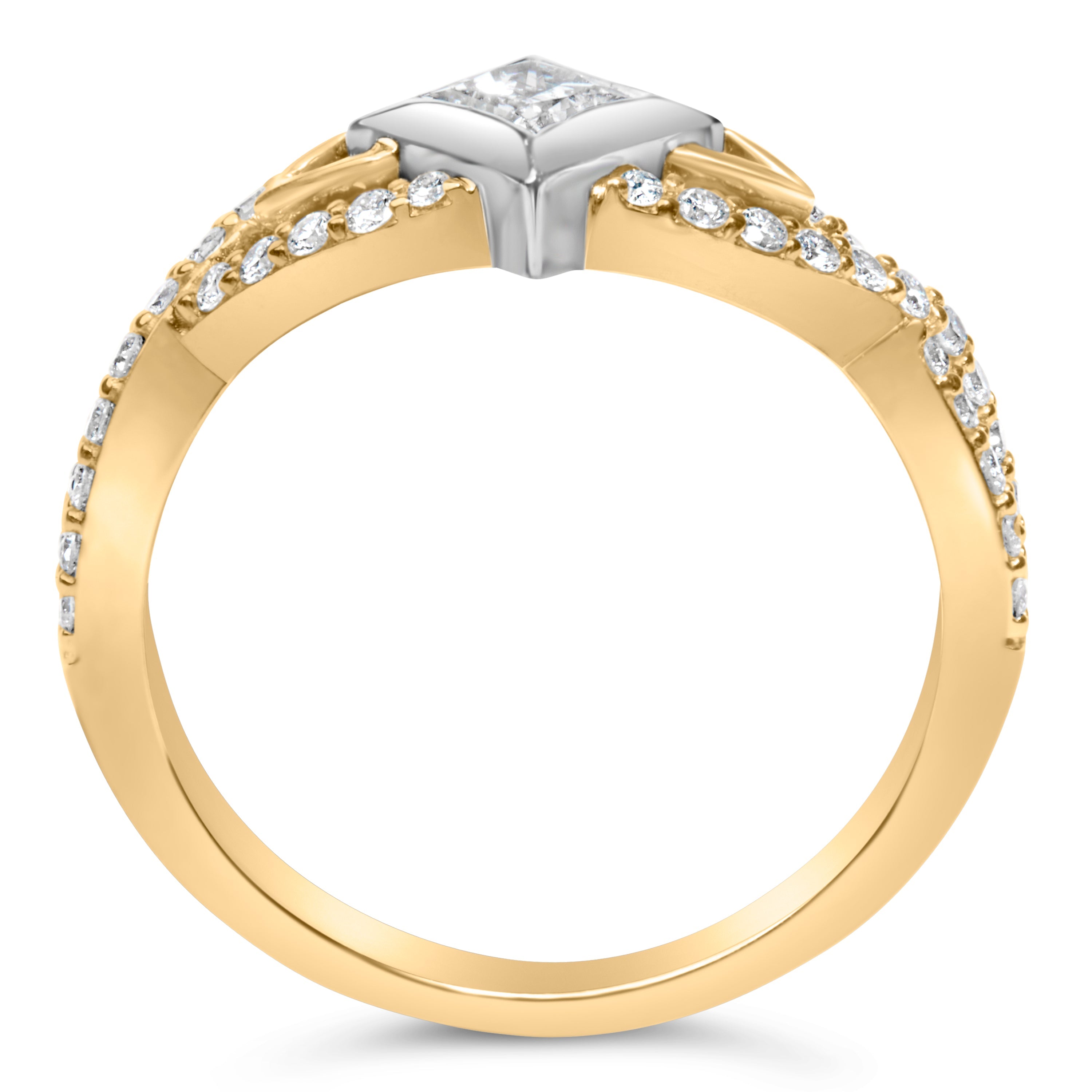 10K Two Tone Color 2/3 Cttw Diamond Kite and Twist Shank Ring (H-I Color, SI2-I1 Clarity)