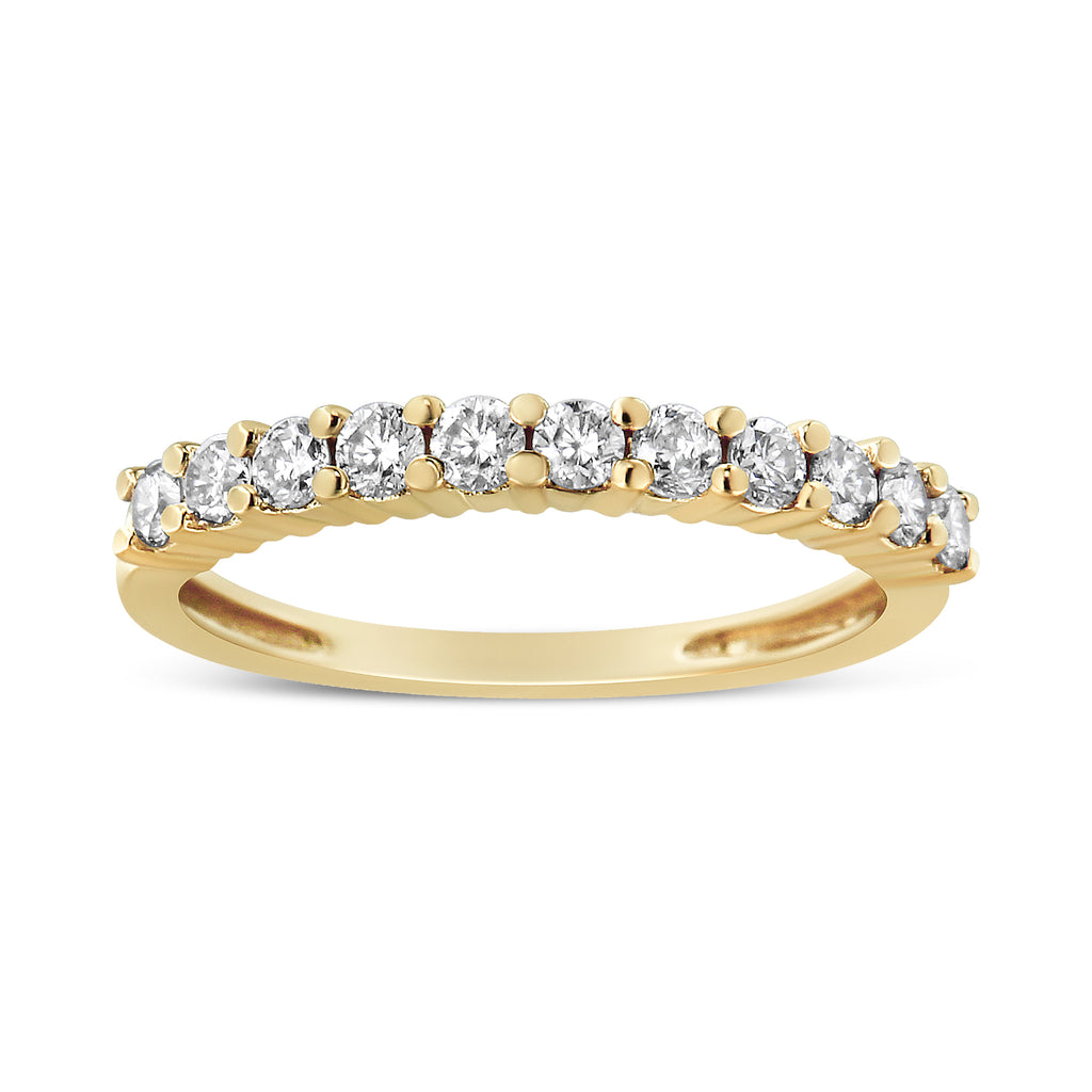 14K Yellow Gold Plated .925 Sterling Silver 1/2 cttw Shared Prong Set Brilliant Round-Cut Diamond 11 Stone Band Ring (J-K Color, SI1-SI2 Clarity) - Size 7