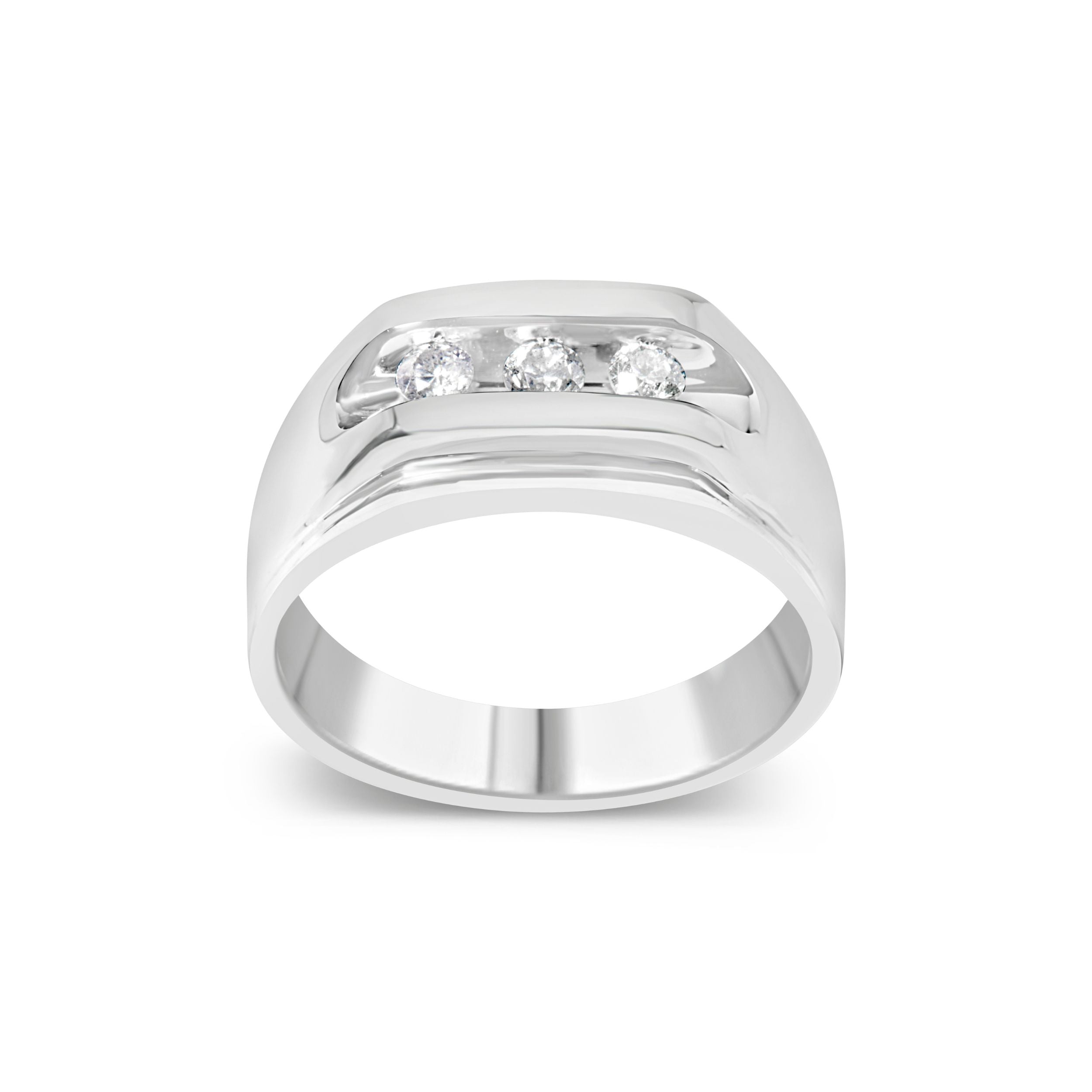 Men's .925 Sterling Silver 1/3 Carat Total Weight Diamond Channel Set 3 Stone Ring Band (I-J Color, I3 Clarity) - Ring Size 10