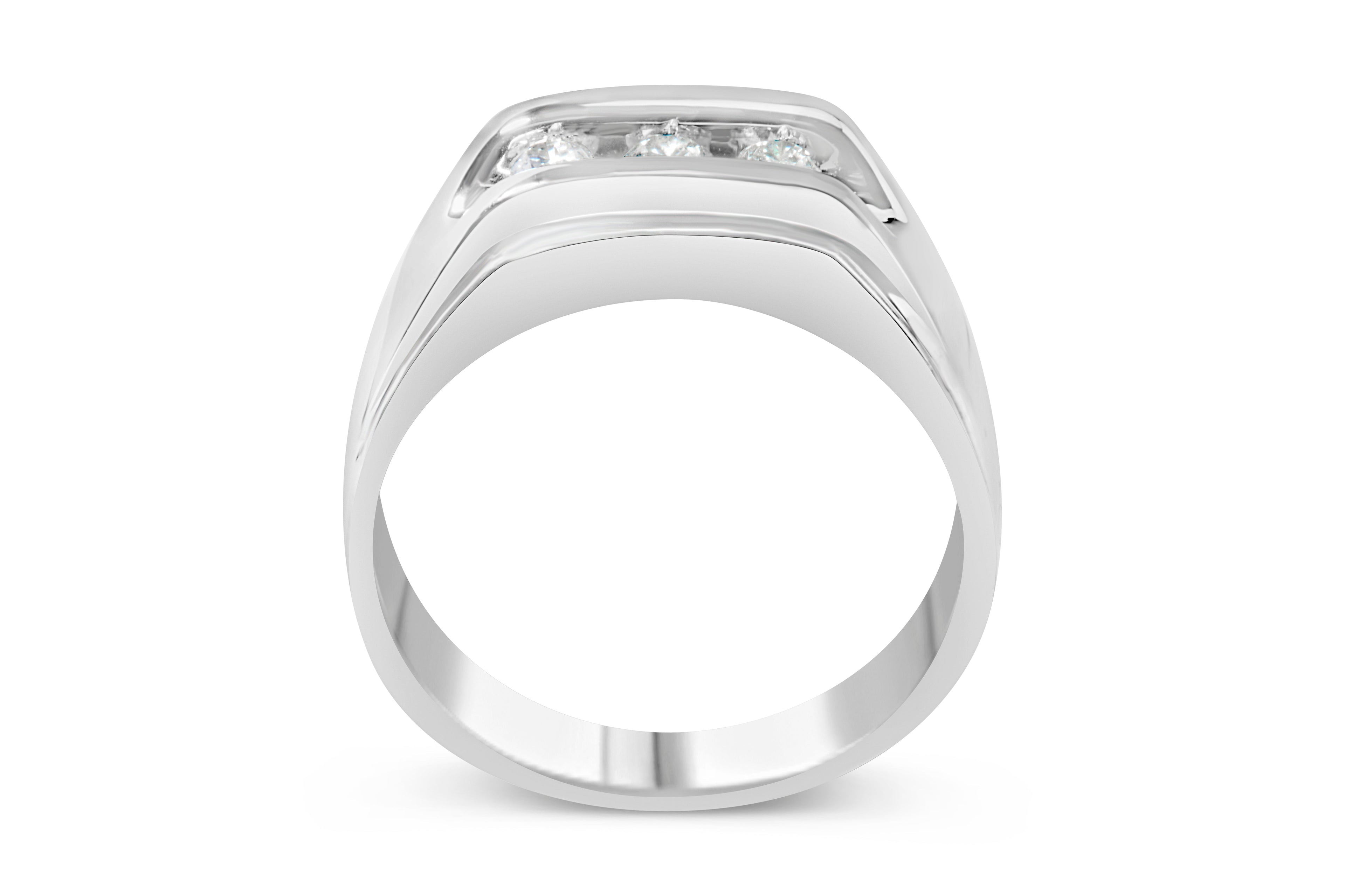 Men's .925 Sterling Silver 1/3 Carat Total Weight Diamond Channel Set 3 Stone Ring Band (I-J Color, I3 Clarity) - Ring Size 10