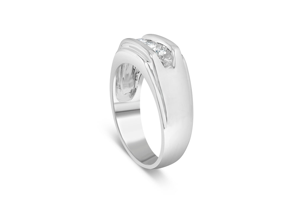 Men's .925 Sterling Silver 1/3 Carat Total Weight Diamond Channel Set 3 Stone Ring Band (I-J Color, I3 Clarity) - Ring Size 10