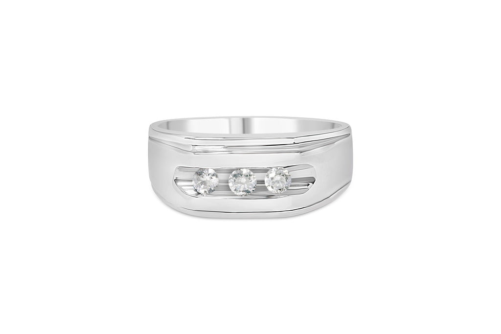 Men's .925 Sterling Silver 1/3 Carat Total Weight Diamond Channel Set 3 Stone Ring Band (I-J Color, I3 Clarity) - Ring Size 10