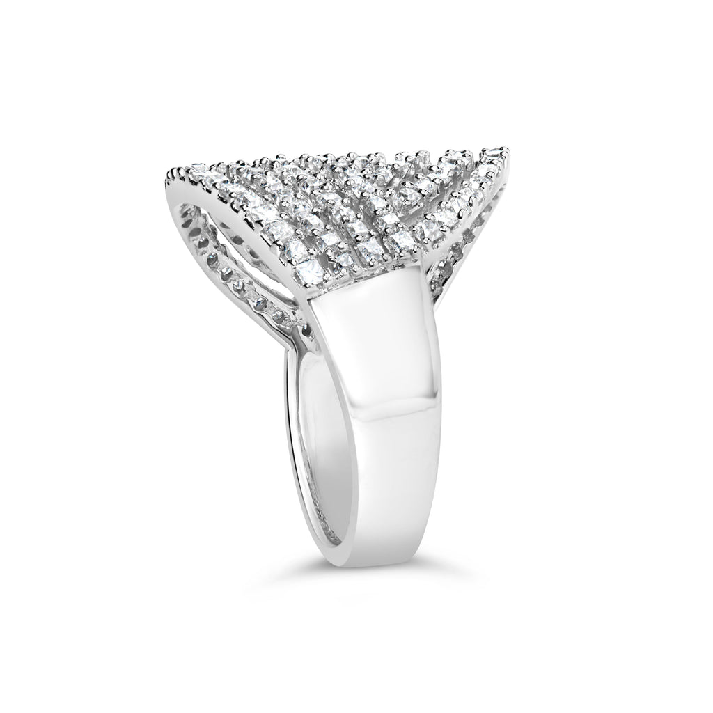 10K White Gold 1 1/2 Cttw Princess Diamond Swirl Design Cocktail Ring