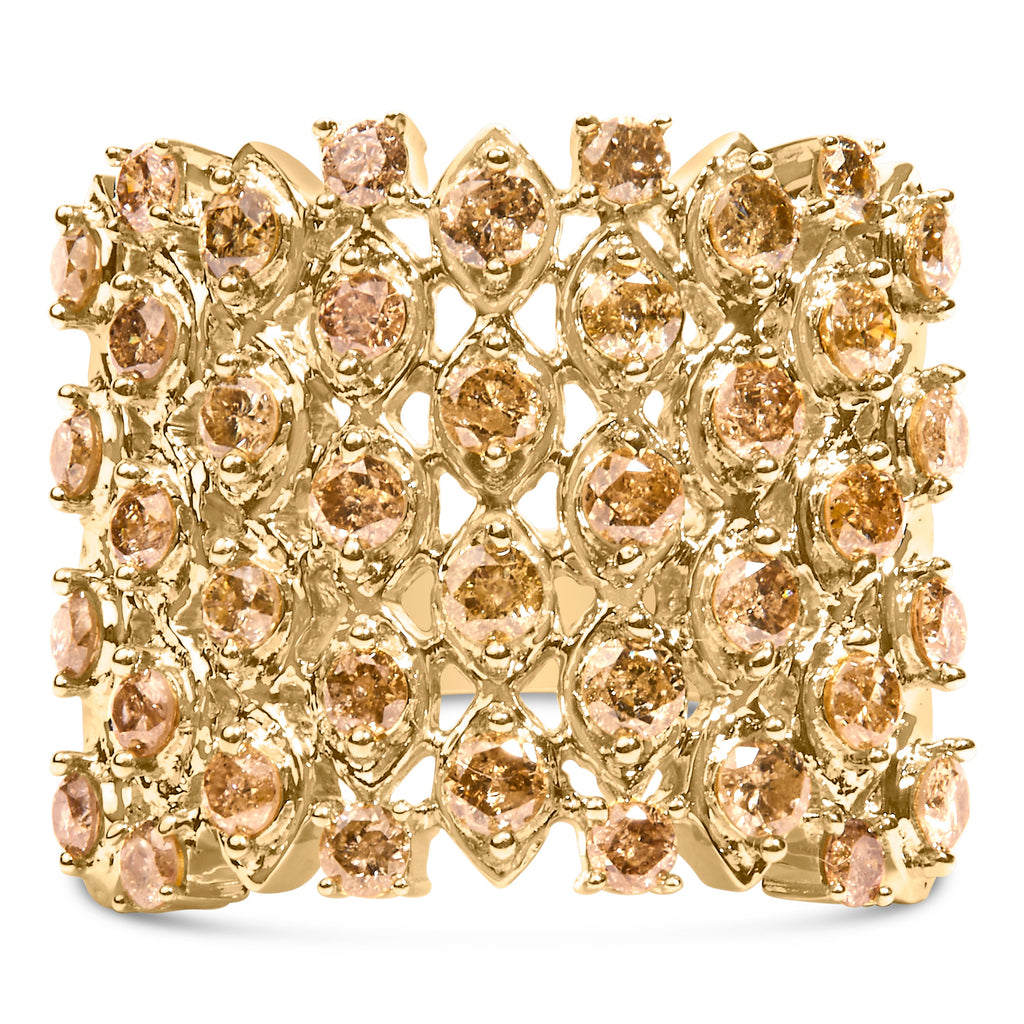 10K Yellow Gold 2.0 Cttw Brown Diamond Mesh Link Cocktail Ring