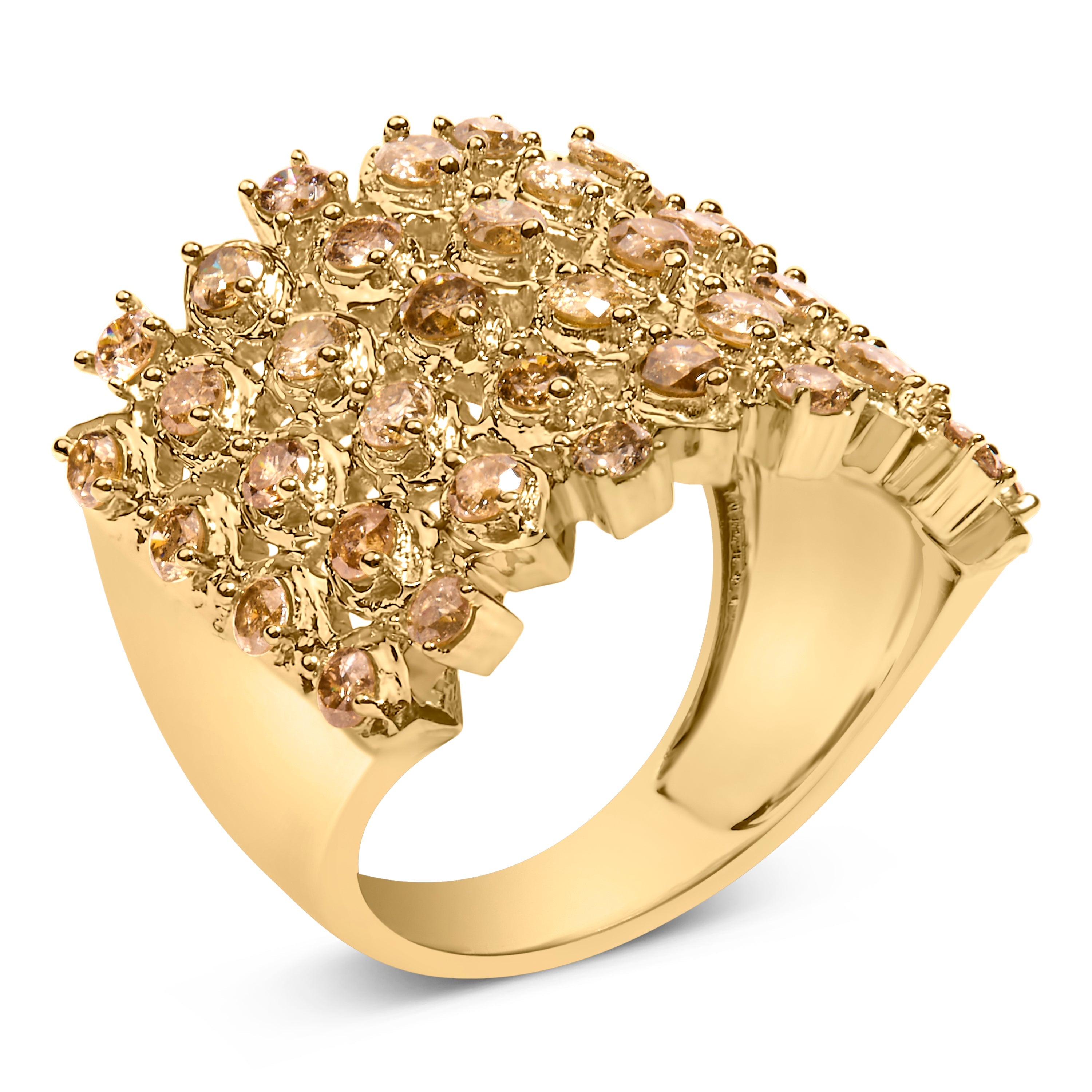 10K Yellow Gold 2.0 Cttw Brown Diamond Mesh Link Cocktail Ring