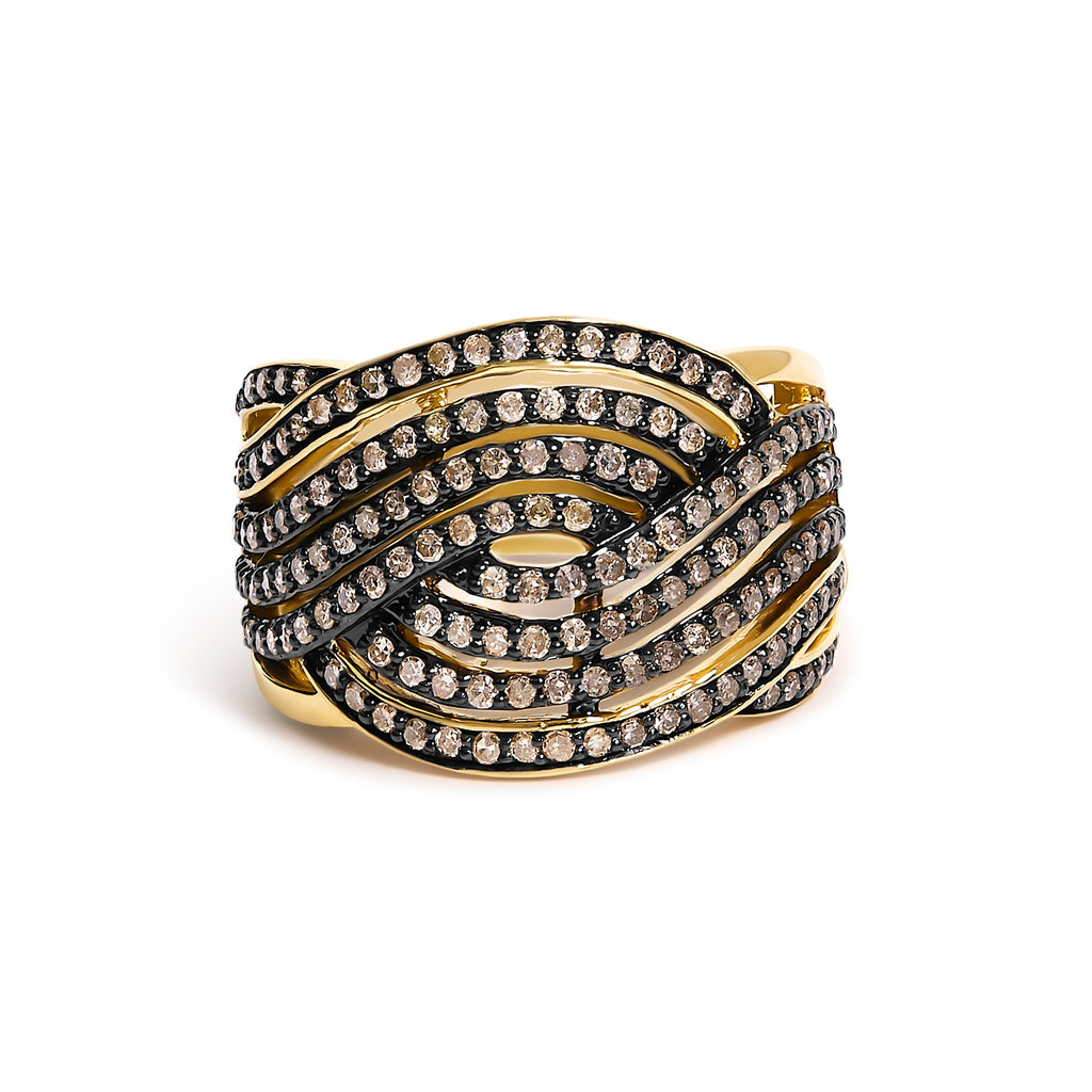 10K Yellow Gold Plated .925 Sterling Silver 1.0 cttw Champagne Diamond Crossover Ring