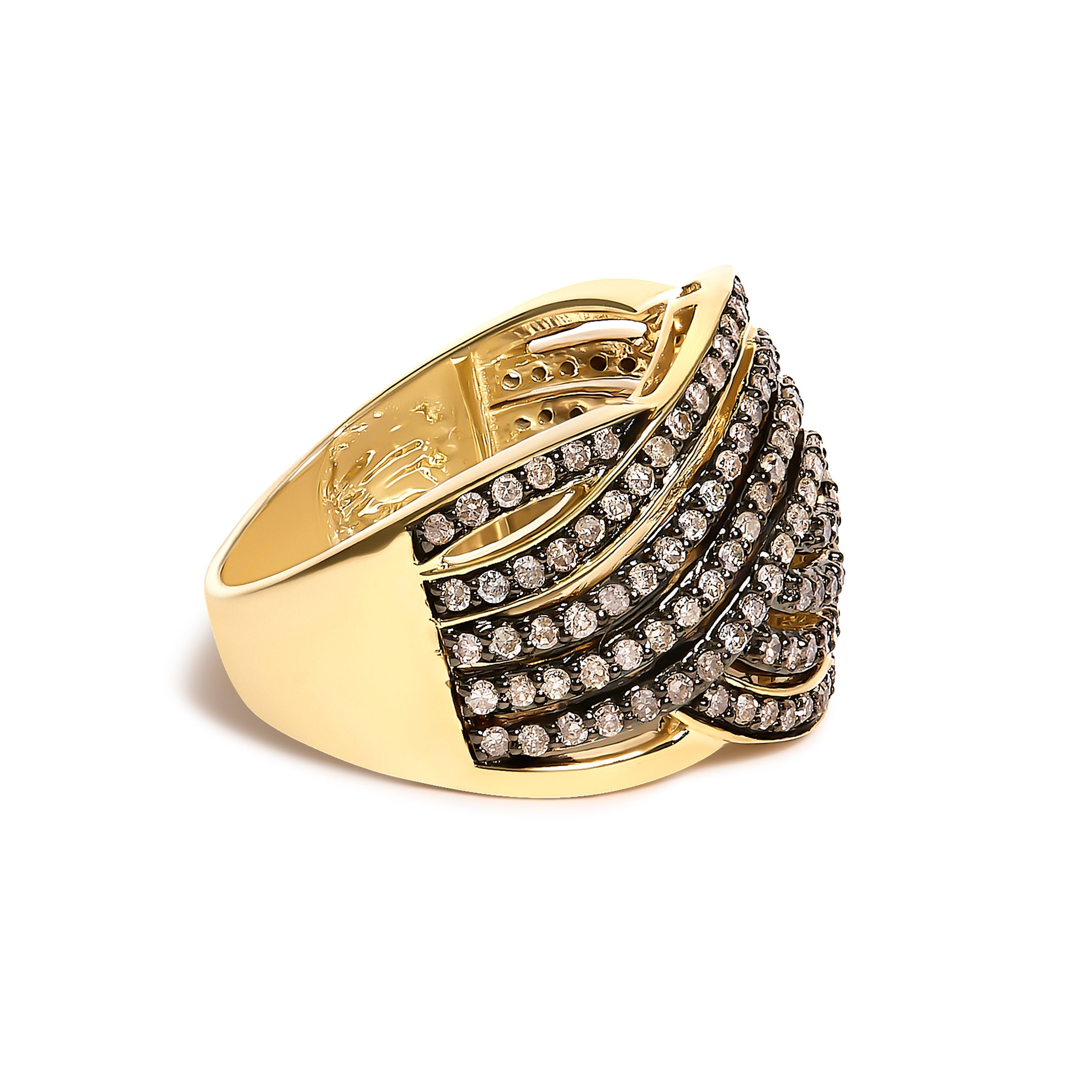 10K Yellow Gold Plated .925 Sterling Silver 1.0 cttw Champagne Diamond Crossover Ring