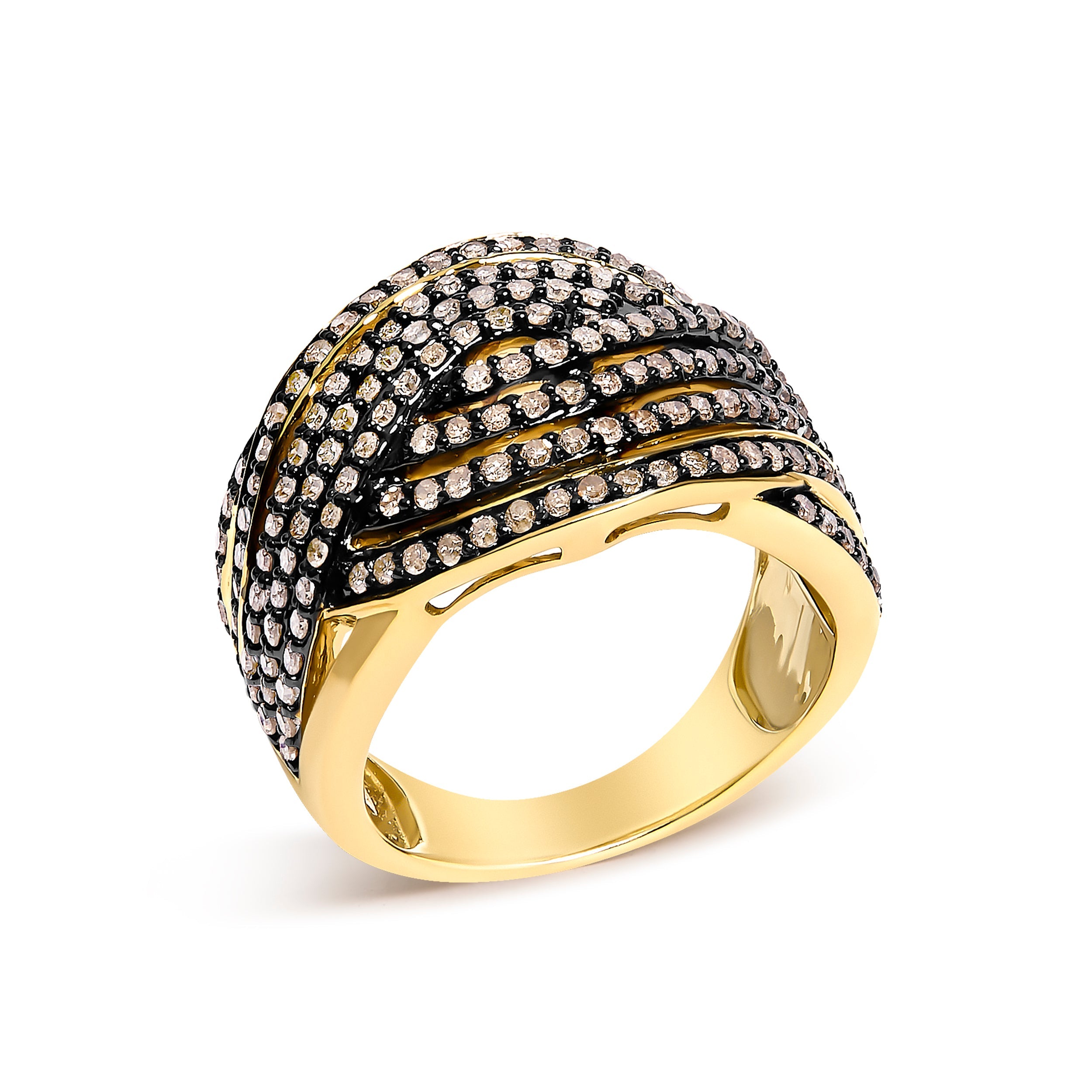 10K Yellow Gold Plated .925 Sterling Silver 1.0 cttw Champagne Diamond Crossover Ring