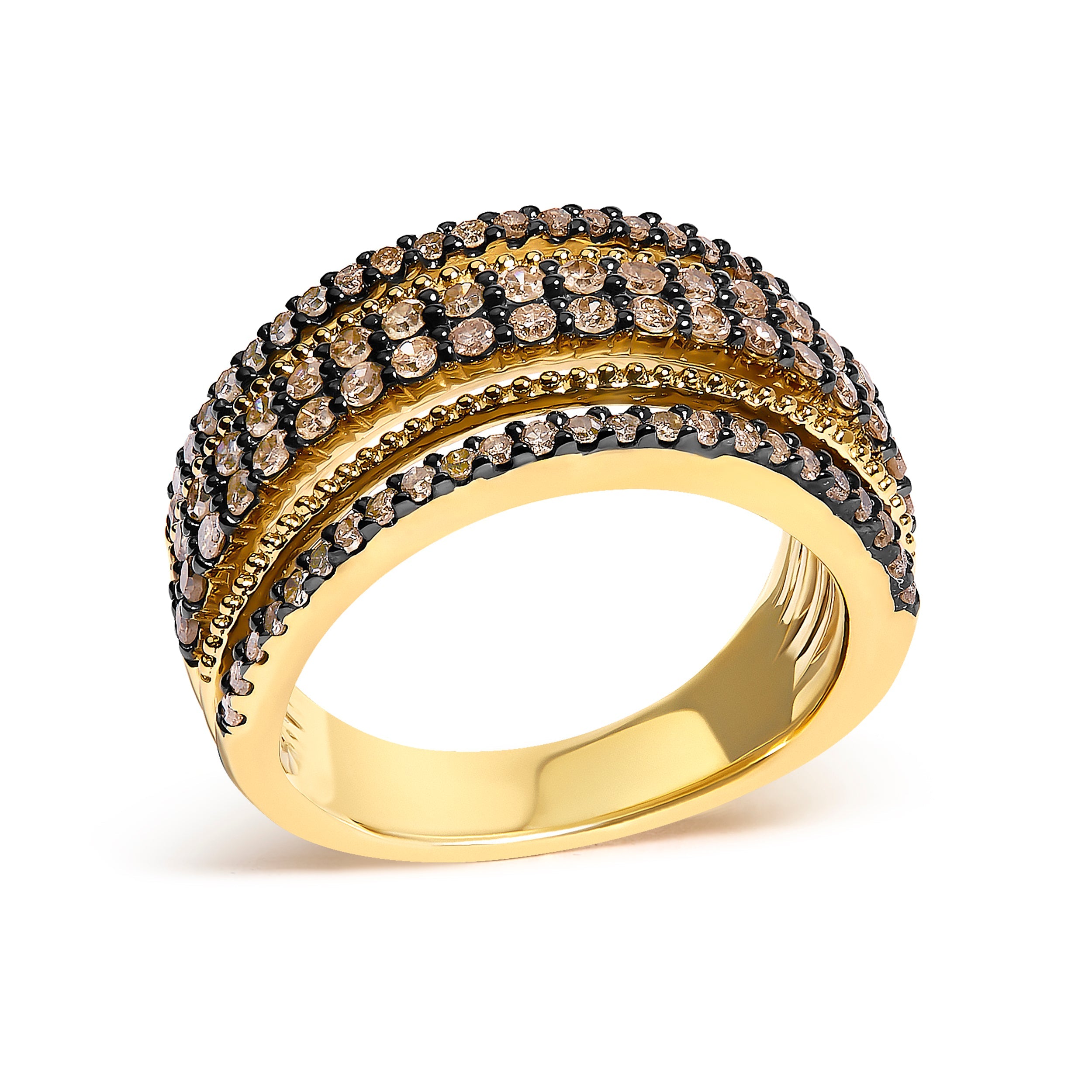 10K Yellow Gold Plated Sterling Silver 1.00 Cttw Champagne Diamond Multi Layer Band Ring