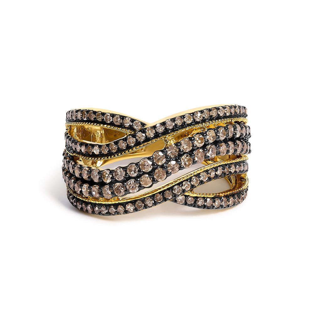 10K Yellow Gold Plated .925 Sterling Silver 1.0 cttw Champagne Diamond Highway Ring