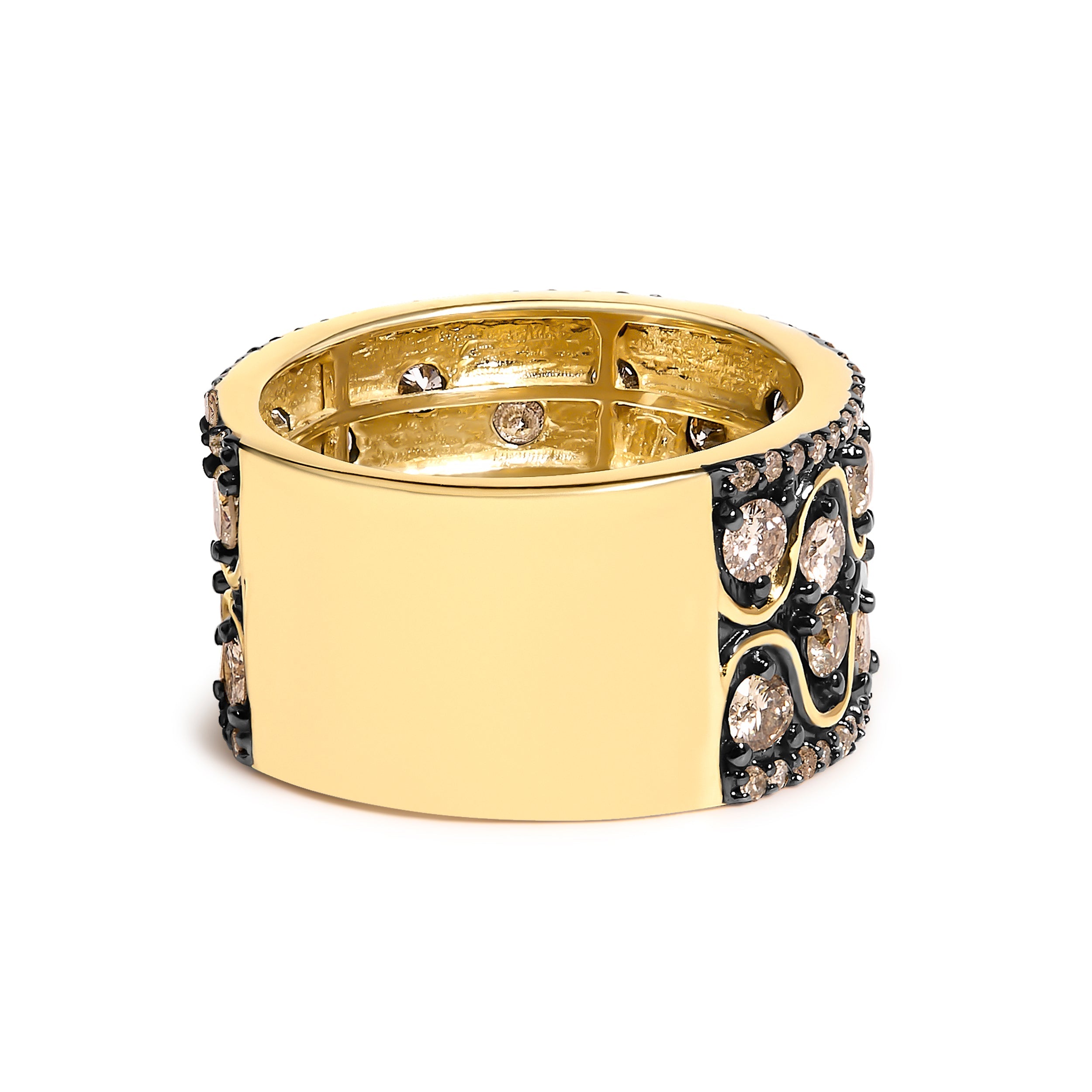 10K Yellow Gold Plated Sterling Silver 2-1/2 Cttw Champagne Diamond Wavy Band Ring