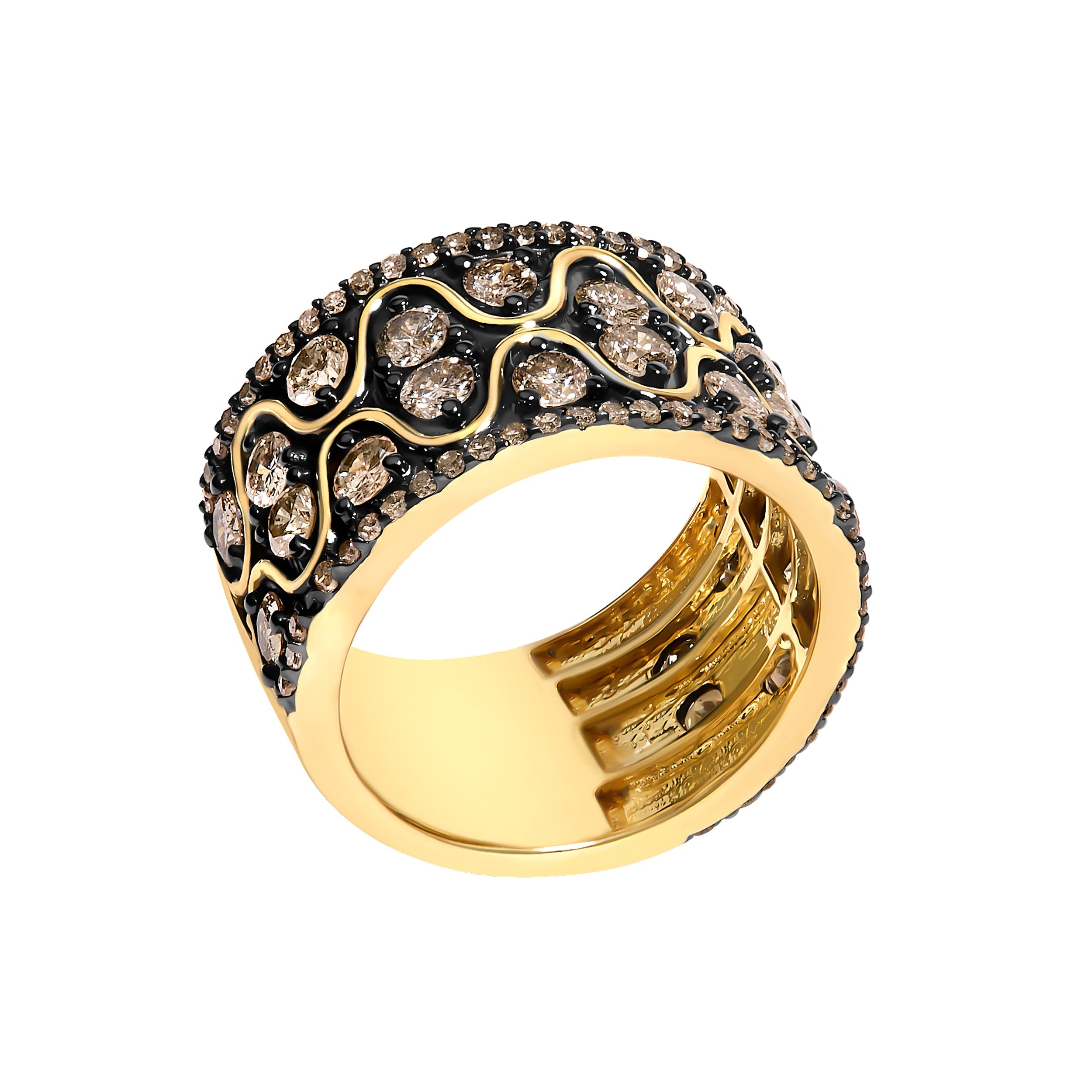 10K Yellow Gold Plated Sterling Silver 2-1/2 Cttw Champagne Diamond Wavy Band Ring