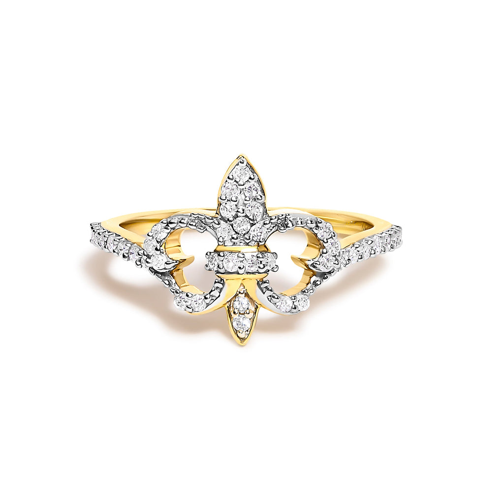 14K Yellow Gold Plated .925 Sterling Silver 1/4 Cttw Diamond Fleur-de-Lis Ring