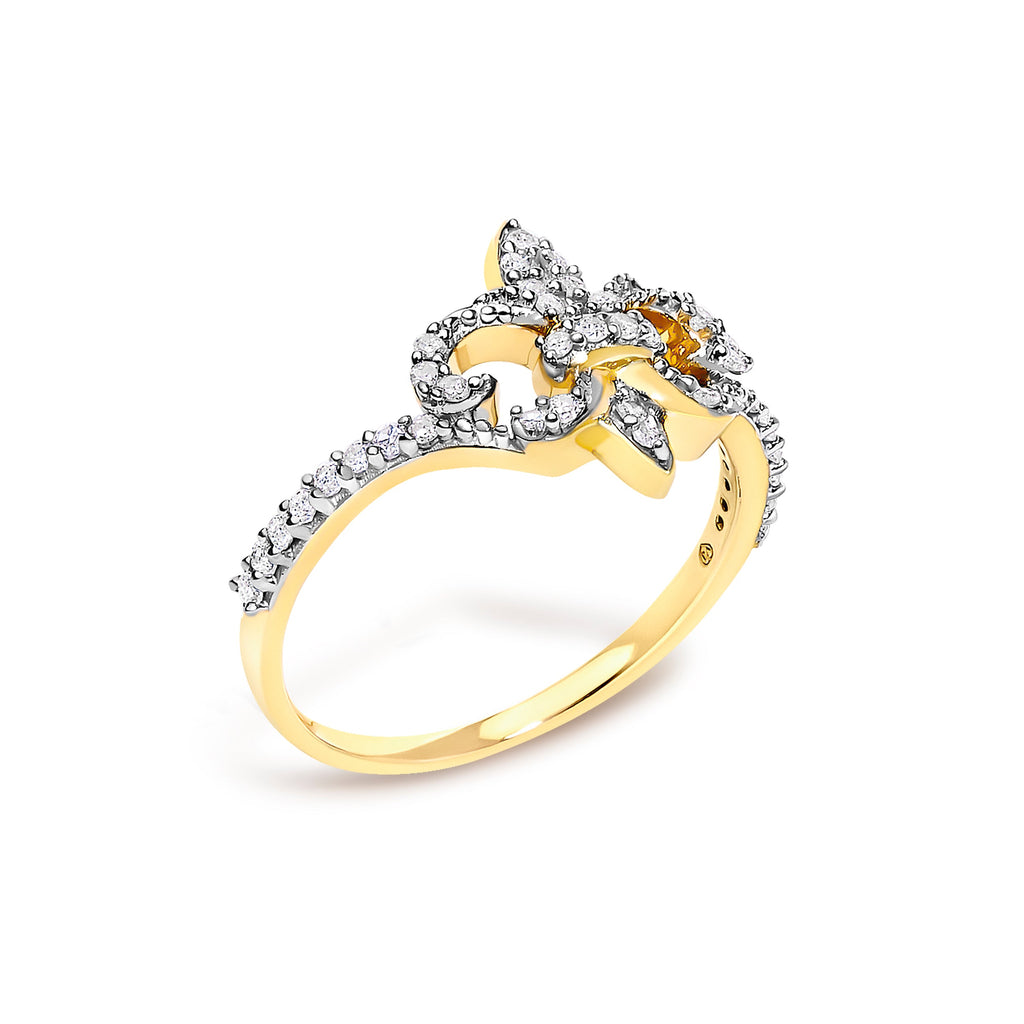 14K Yellow Gold Plated .925 Sterling Silver 1/4 Cttw Diamond Fleur-de-Lis Ring