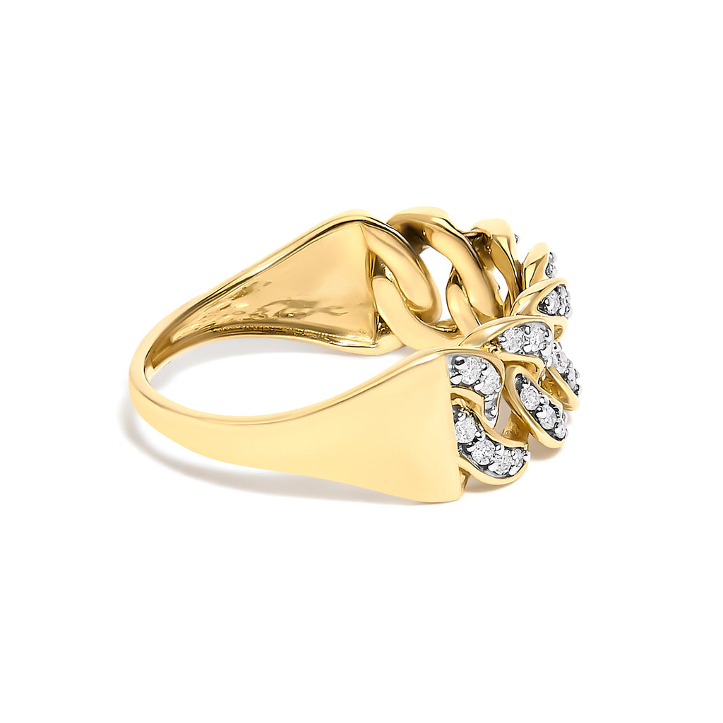 14K Yellow Gold Plated Sterling Silver 1/3 Cttw Diamond Curb Link Band Ring