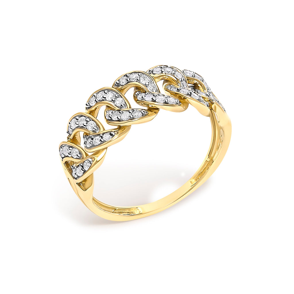 14K Yellow Gold Plated Sterling Silver 1/3 Cttw Diamond Curb Link Band Ring