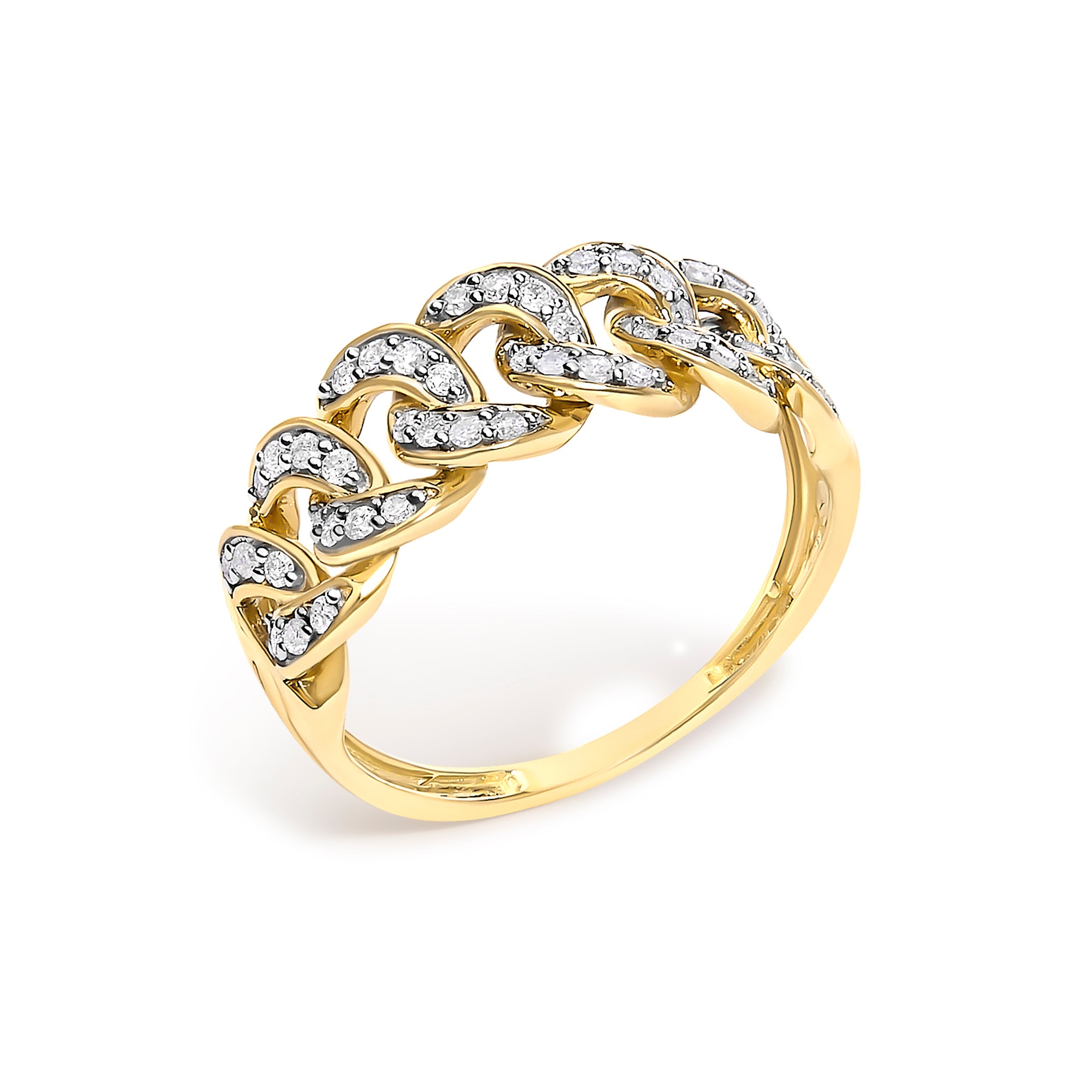 14K Yellow Gold Plated Sterling Silver 1/3 Cttw Diamond Curb Link Band Ring