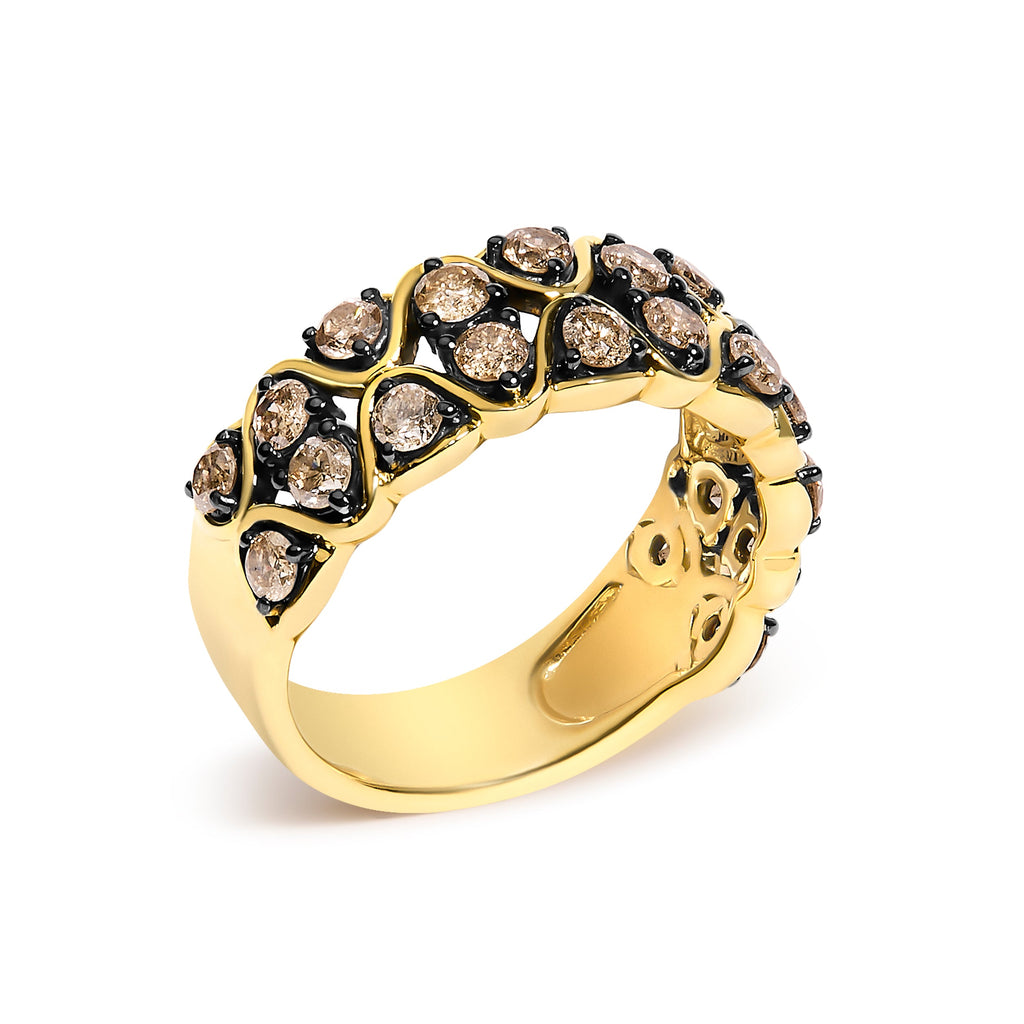 10K Yellow Gold Plated Sterling Silver 1 1/2 Cttw Brown Diamond Scalloped Band Ring