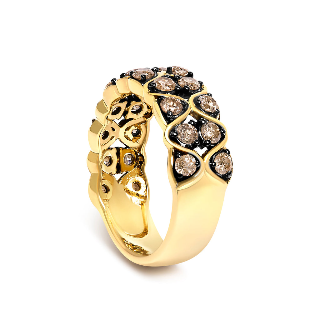 10K Yellow Gold Plated Sterling Silver 1 1/2 Cttw Brown Diamond Scalloped Band Ring