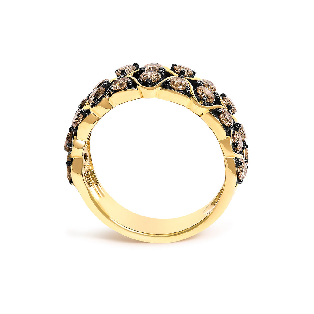 10K Yellow Gold Plated Sterling Silver 1 1/2 Cttw Brown Diamond Scalloped Band Ring