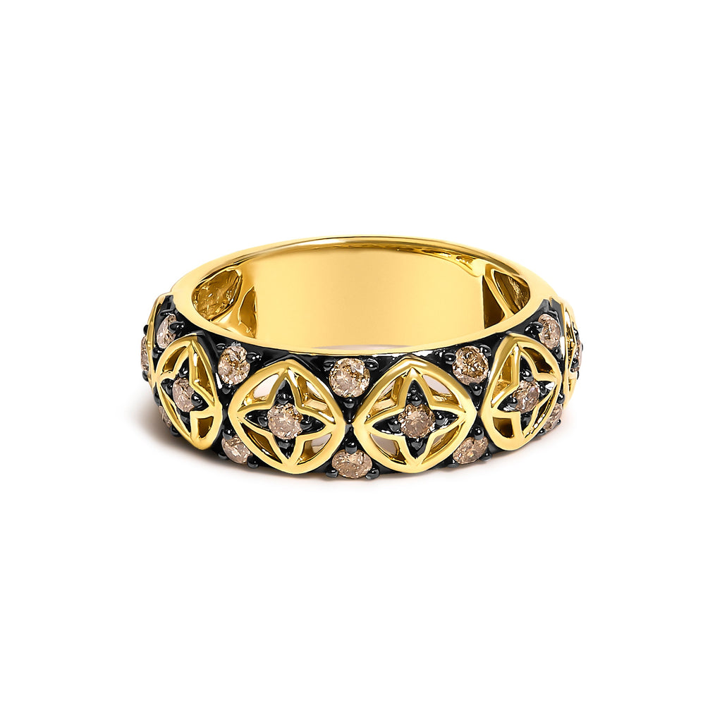 10K Yellow Gold Plated Sterling Silver 1/2 Cttw Champagne Diamond Star Motif Band Ring
