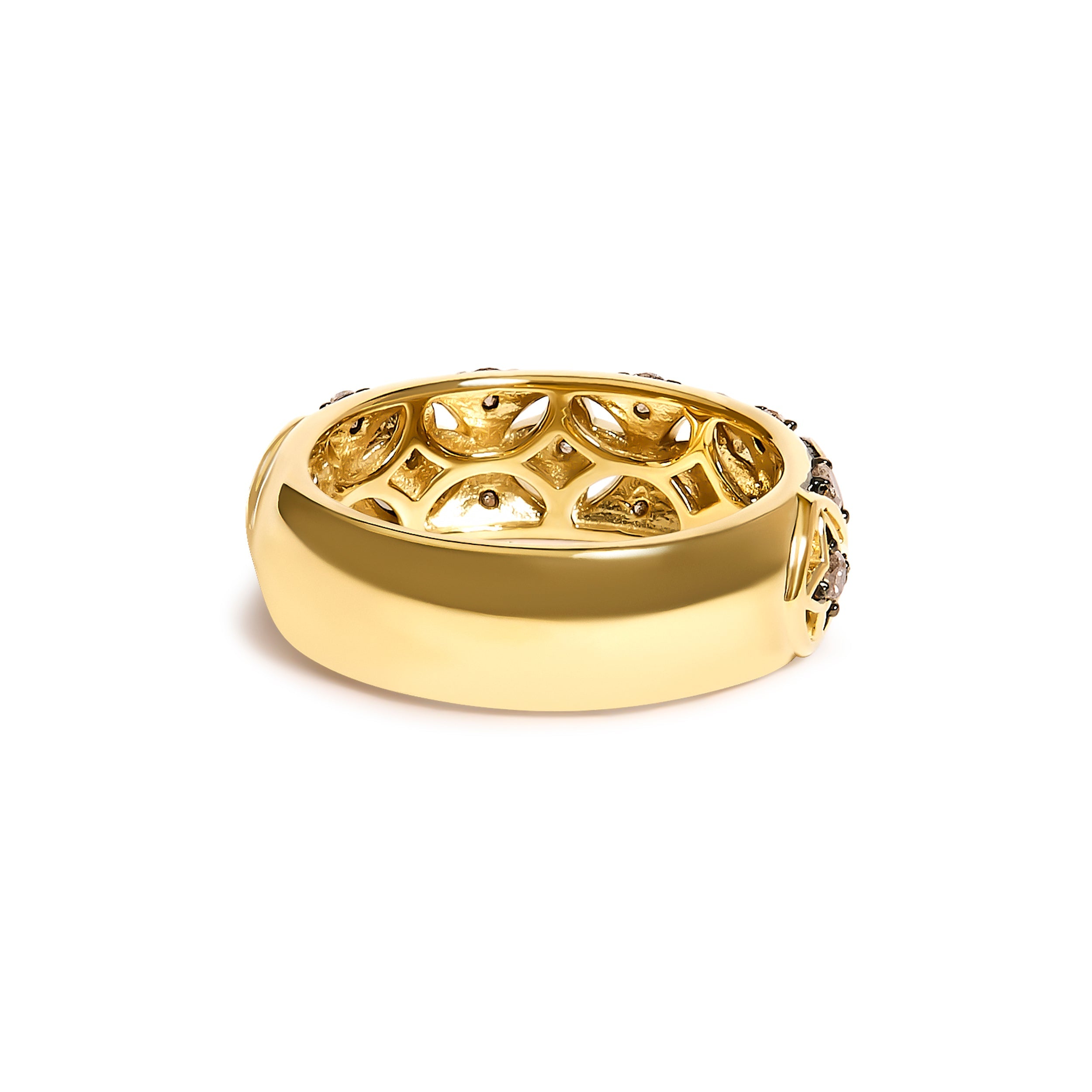 10K Yellow Gold Plated Sterling Silver 1/2 Cttw Champagne Diamond Star Motif Band Ring