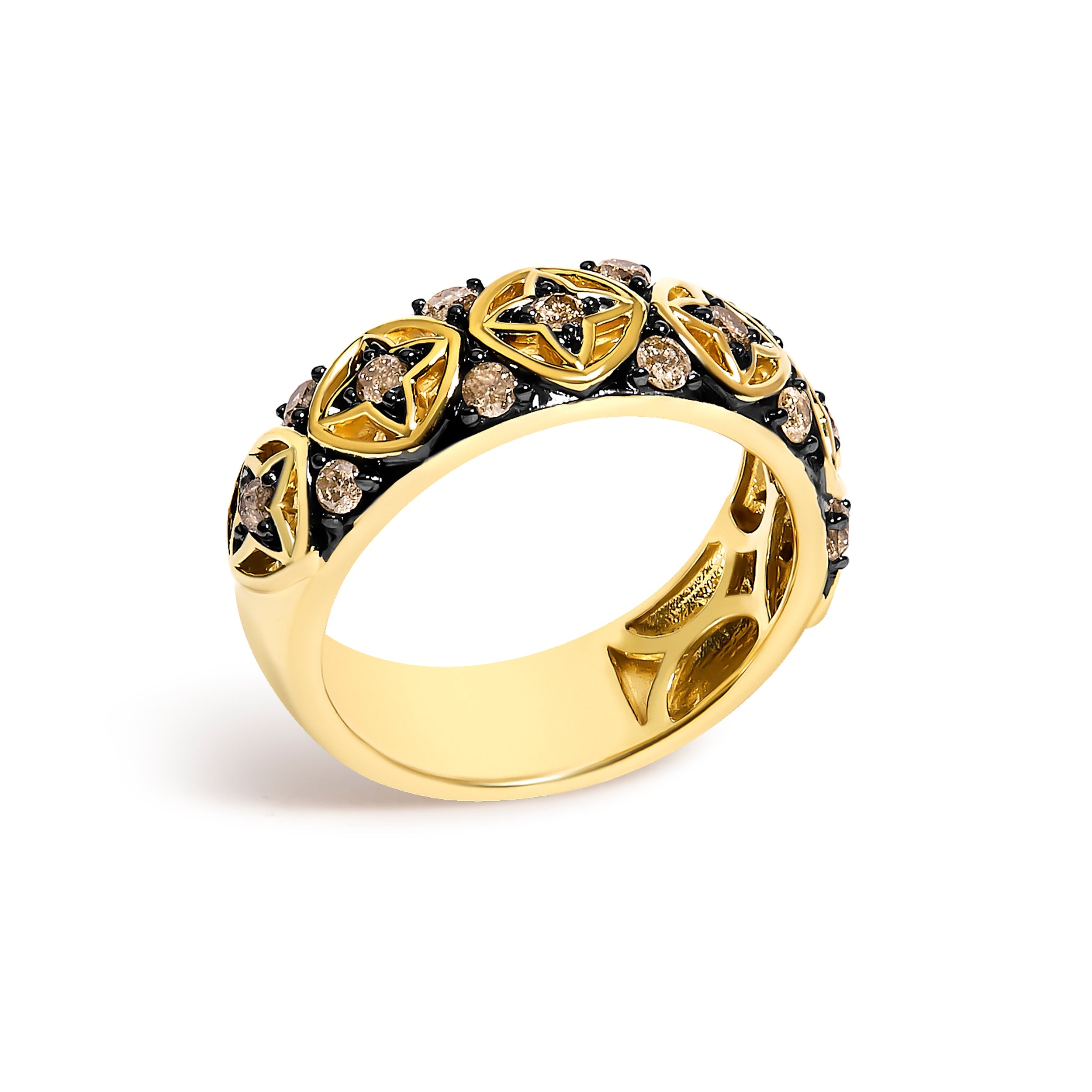 10K Yellow Gold Plated Sterling Silver 1/2 Cttw Champagne Diamond Star Motif Band Ring