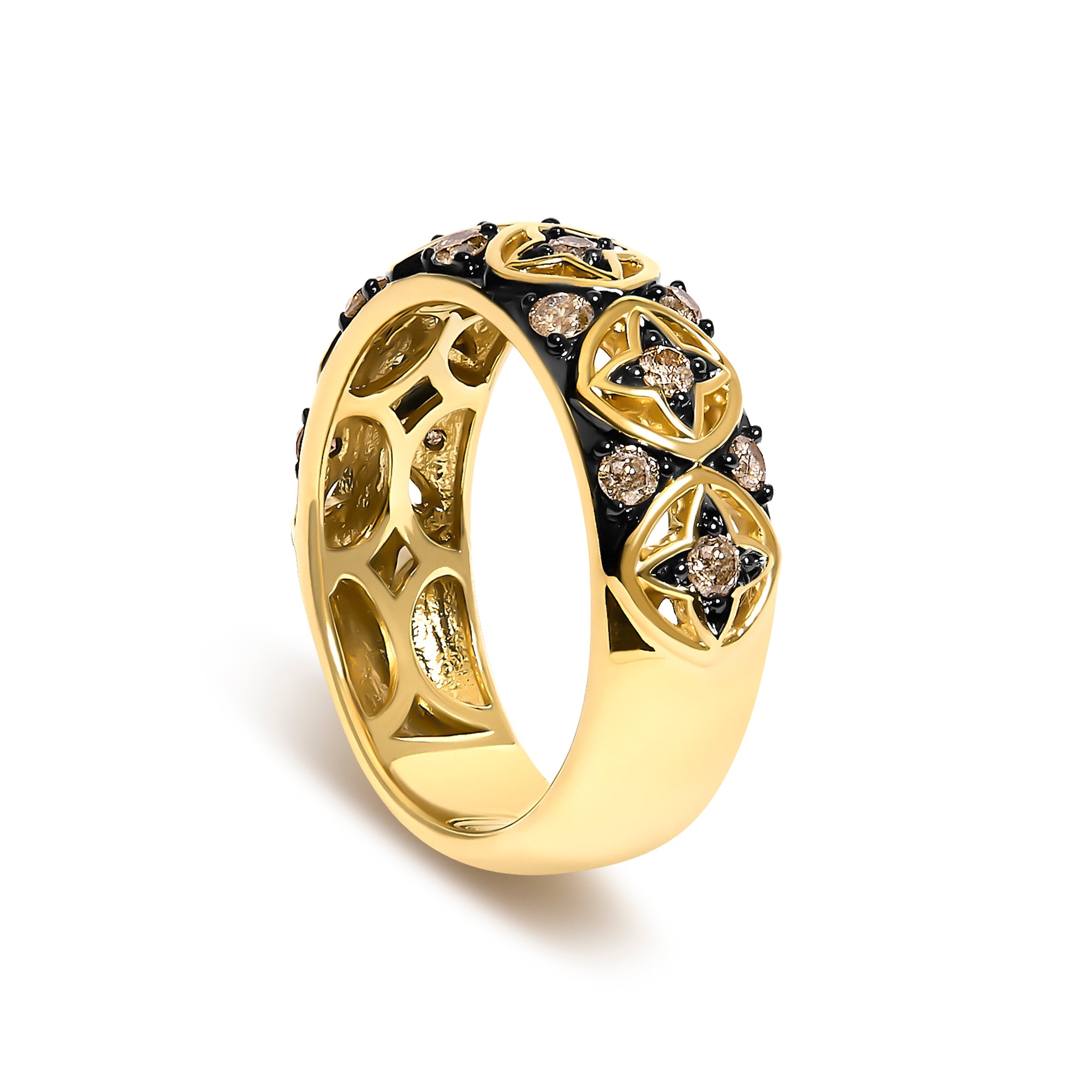 10K Yellow Gold Plated Sterling Silver 1/2 Cttw Champagne Diamond Star Motif Band Ring