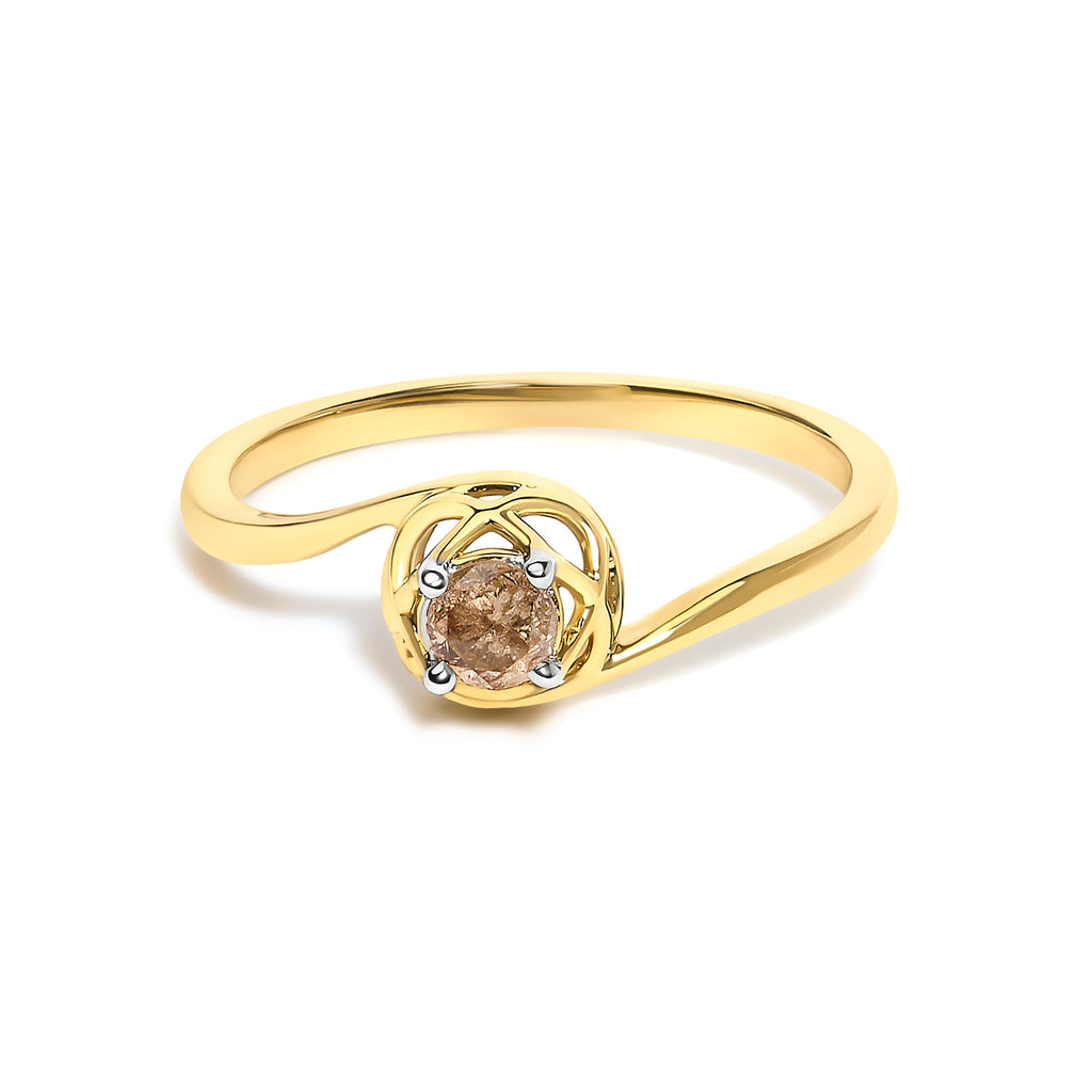 14K Yellow Gold Plated Sterling Silver 1/5 Ct Light Brown Diamond Bypass Solitaire Ring